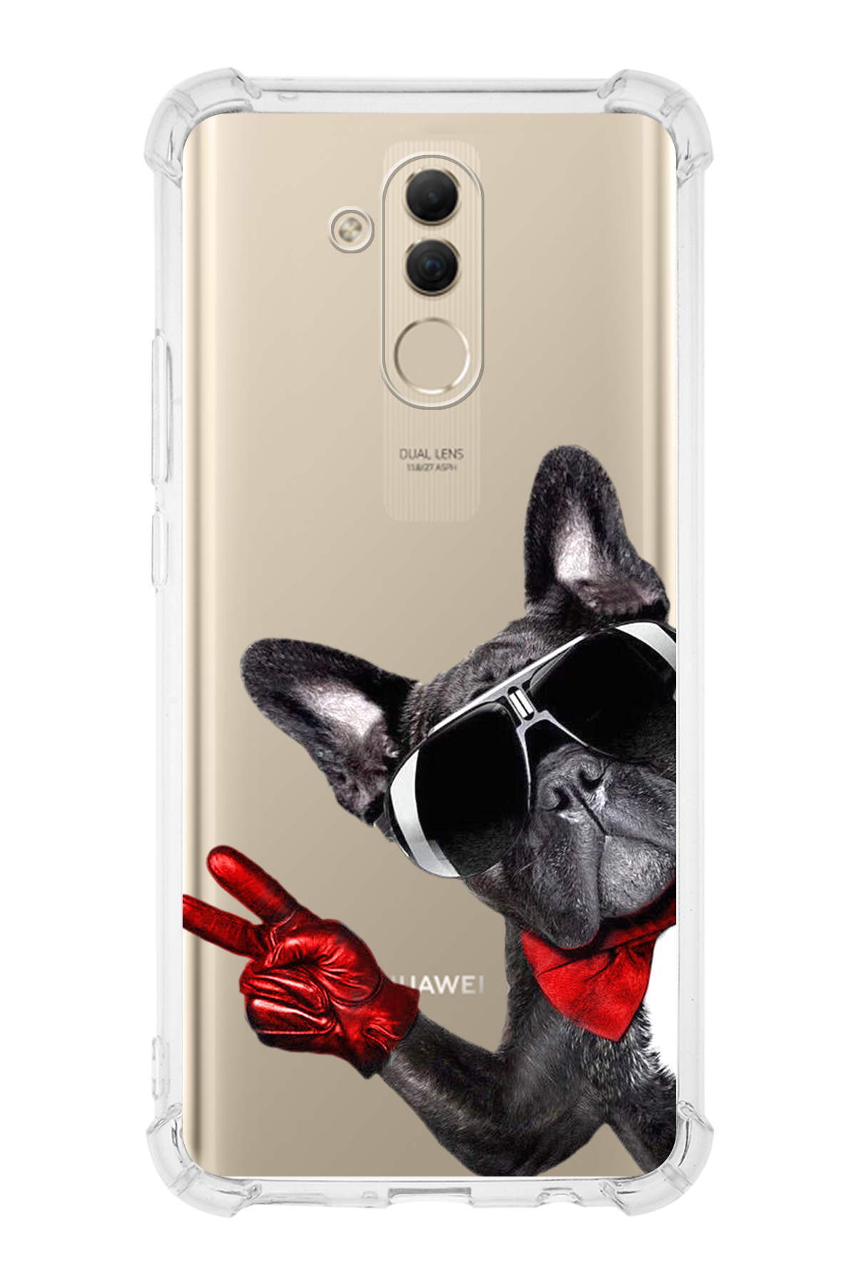 Huawei Mate 10 Lite Uyumlu Köpek 2 Baskılı Şeffaf Köşe Korumalı Antişok Kılıf