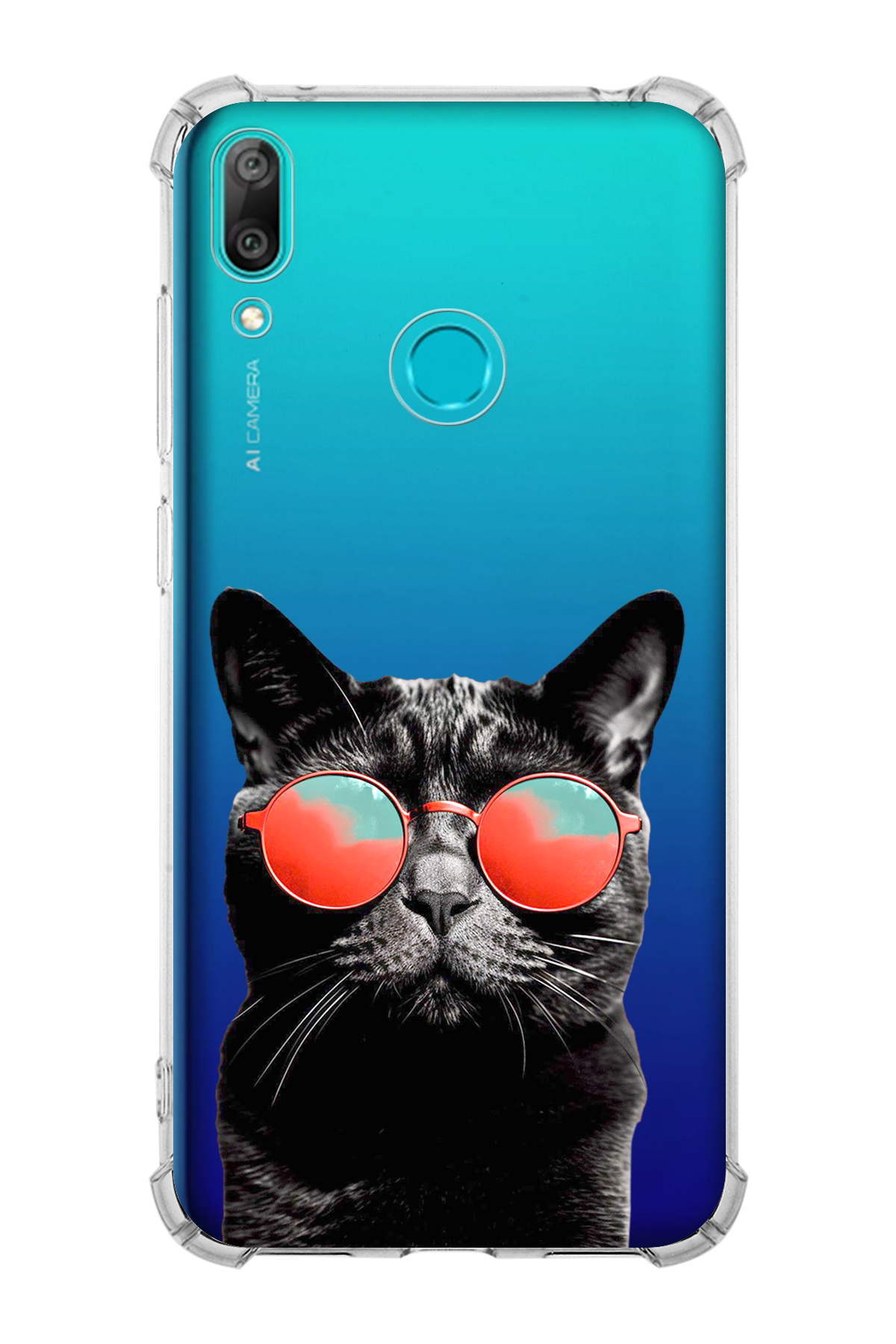 Huawei Y7 2019 Uyumlu Kedi 3 Baskılı Şeffaf Köşe Korumalı Antişok Kılıf