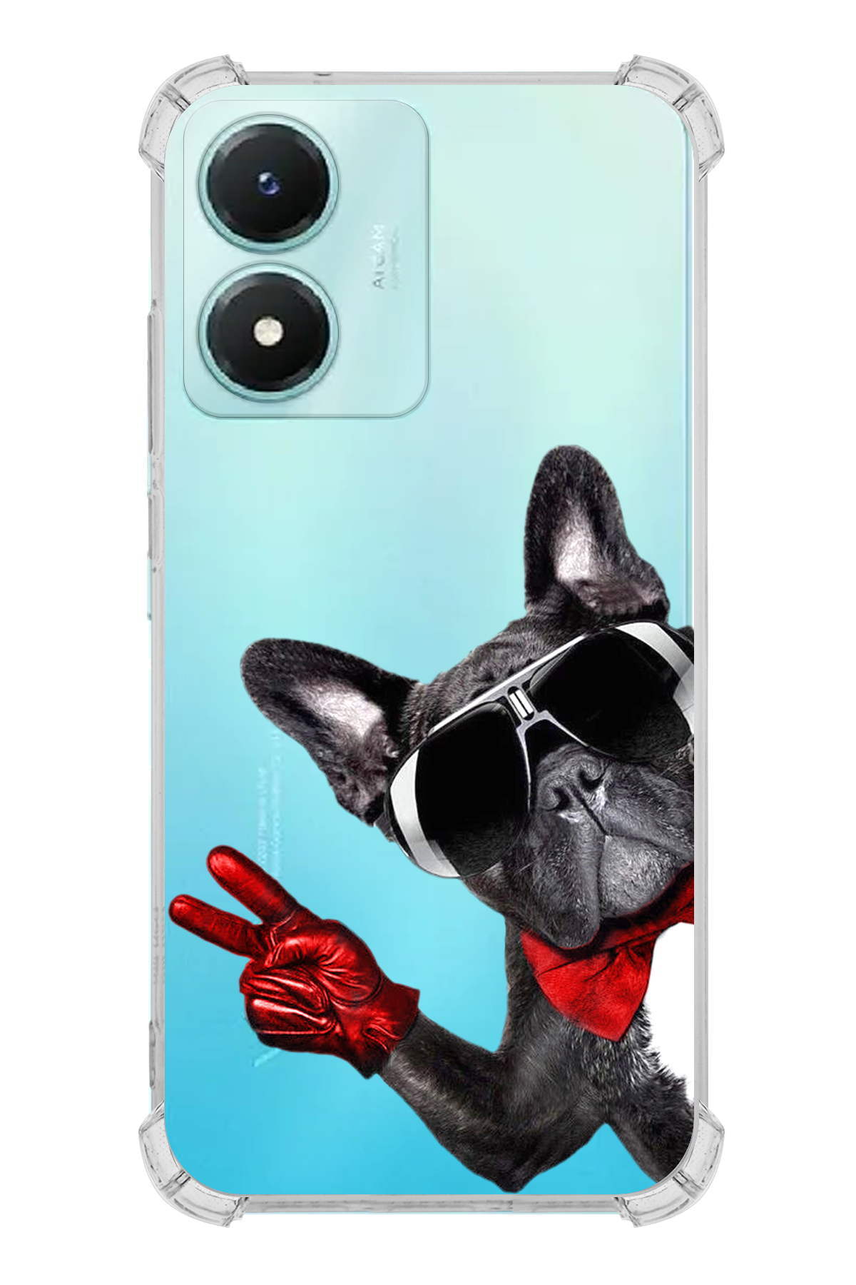 Vivo Y16 Uyumlu Köpek 2 Baskılı Şeffaf Köşe Korumalı Antişok Kılıf