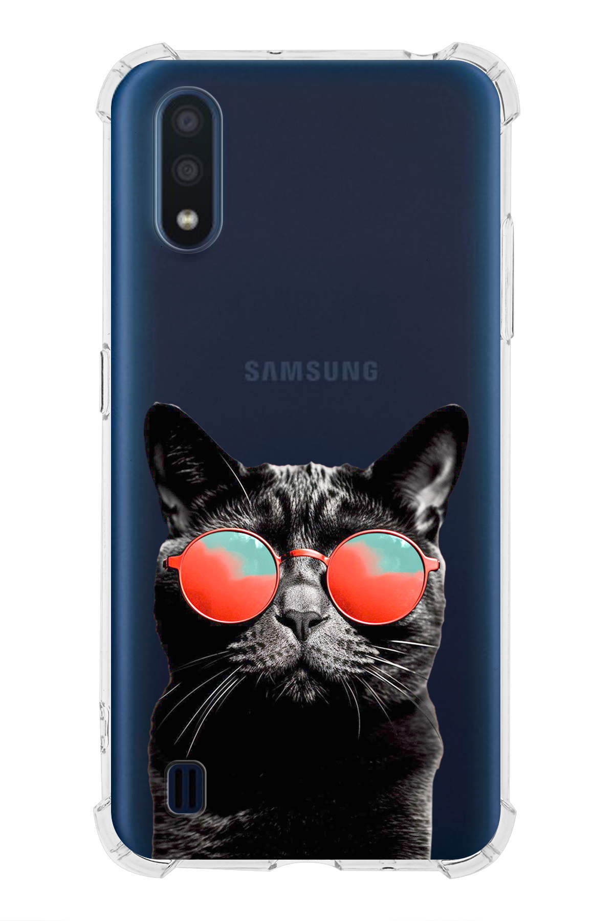 Samsung Galaxy A01 Uyumlu Kedi 3 Baskılı Şeffaf Köşe Korumalı Antişok Kılıf