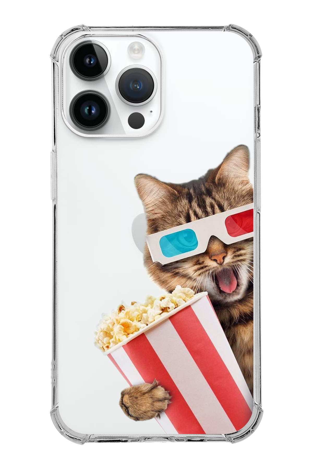 PrintiFy Apple iPhone 14 Pro Uyumlu Kedi 1 Baskılı Şeffaf Köşe Korumalı Antişok Kılıf