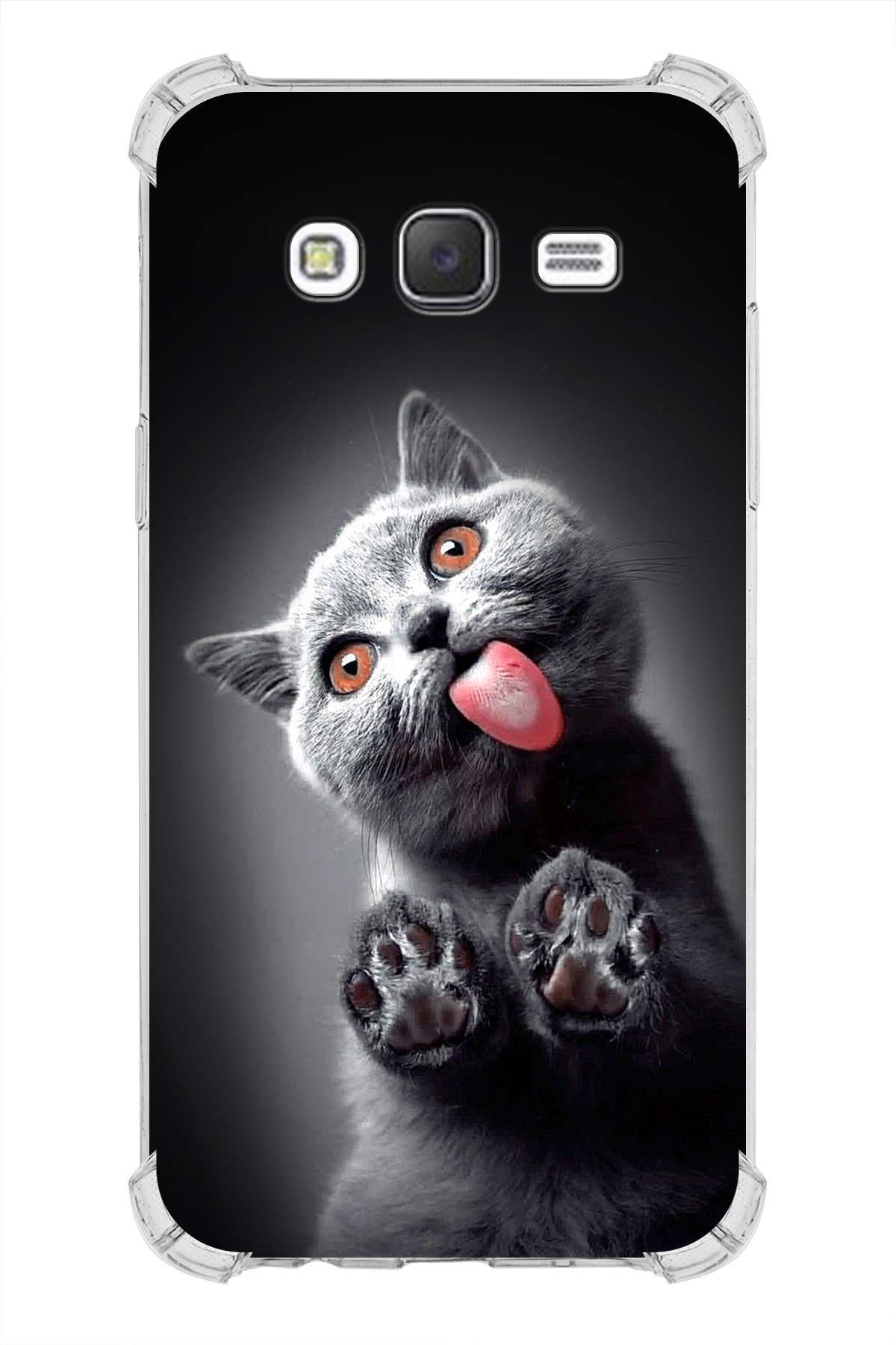 Samsung Galaxy J5 Uyumlu Kedi 2 Baskılı Şeffaf Köşe Korumalı Antişok Kılıf