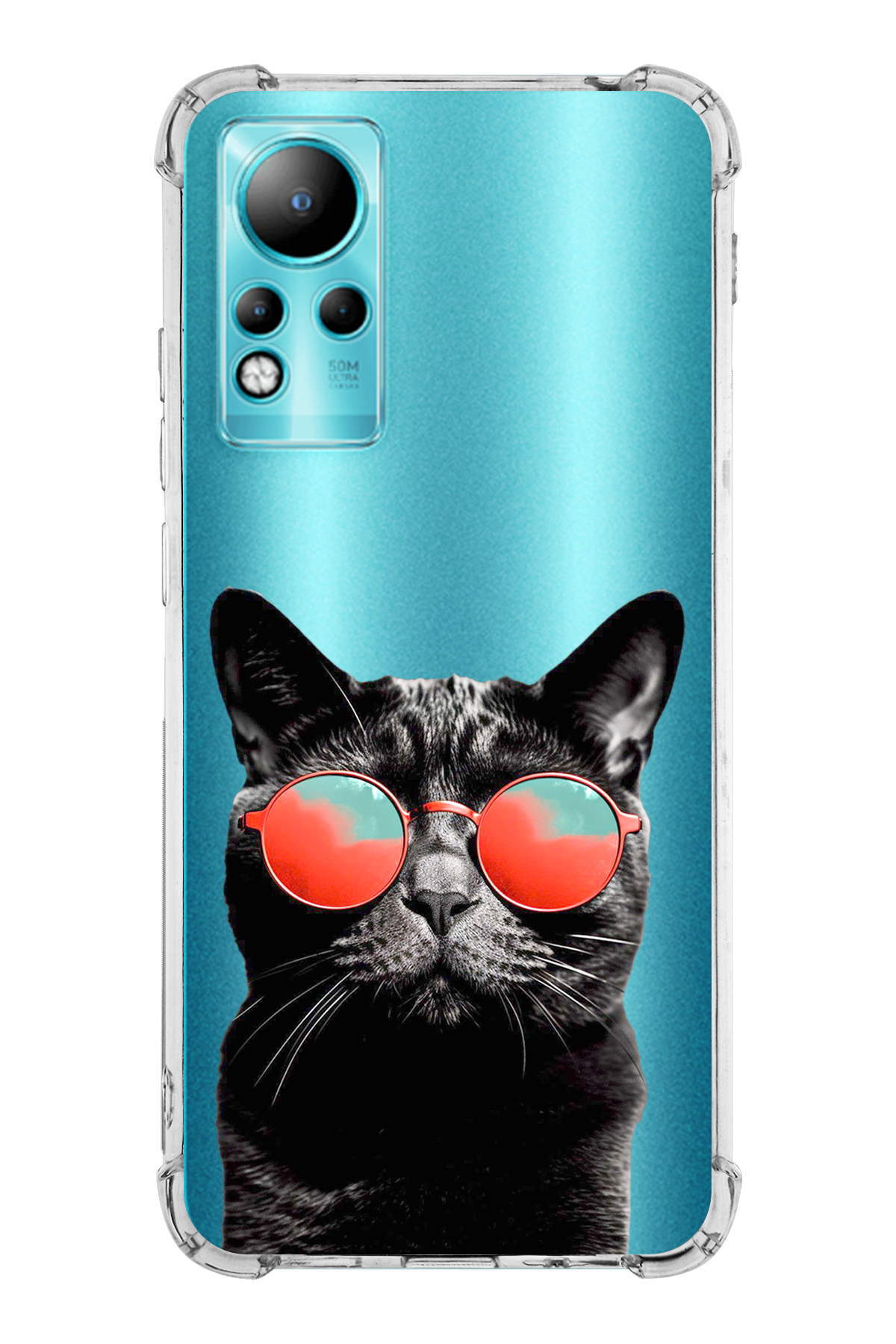 İnfinix Note 11 Uyumlu Kedi 3 Baskılı Şeffaf Köşe Korumalı Antişok Kılıf