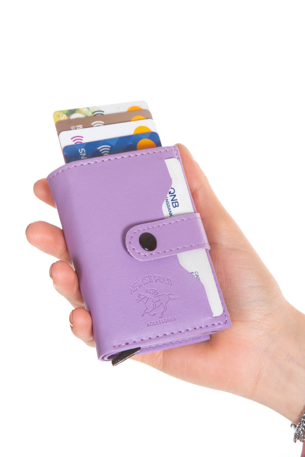 کیف پول مردانه و زنانه مکانیسم EGGER CARD HOLY LILA یونیسکس چرمی وگان مصنوعی RFID Newish Polo