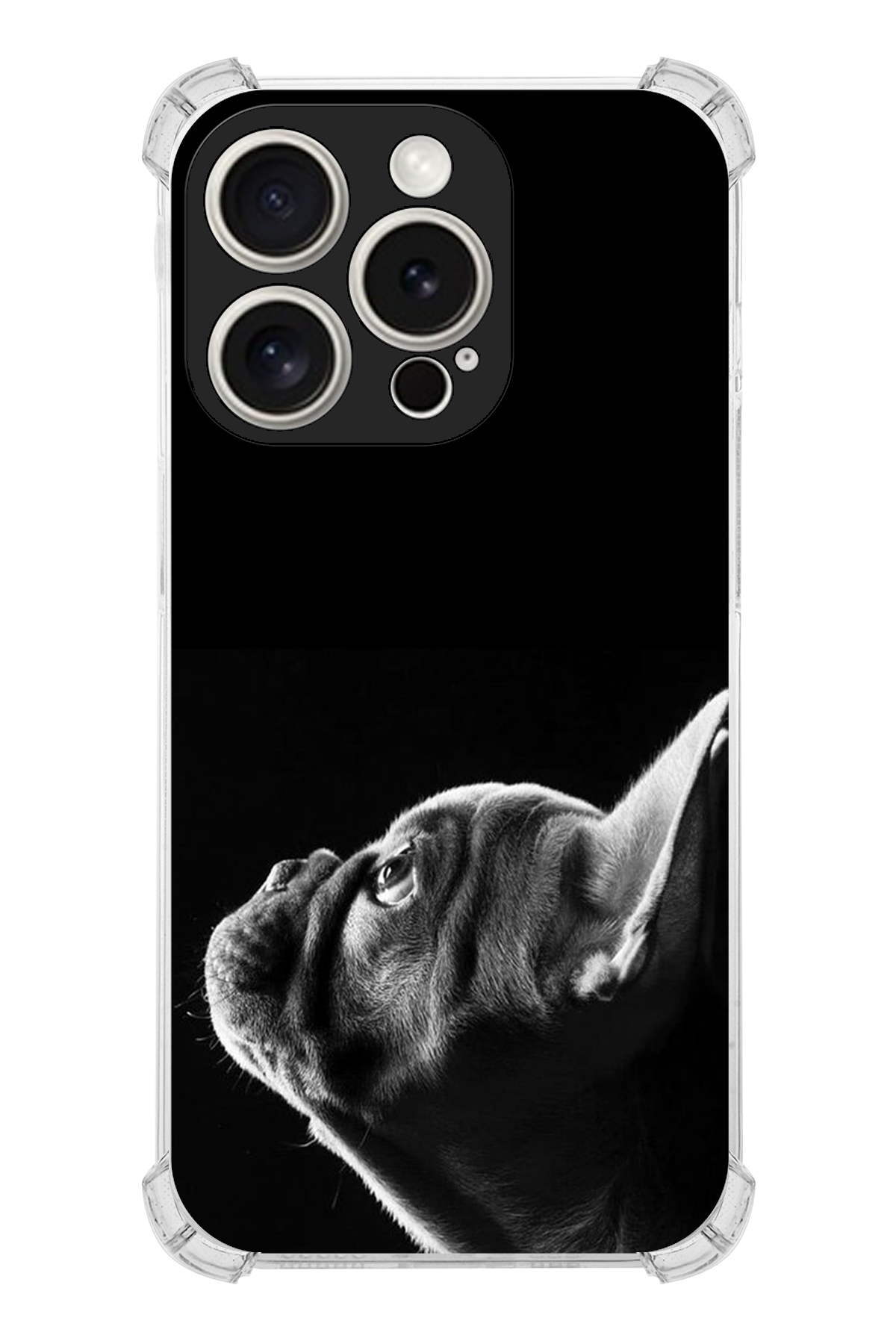 PrintiFy Apple iPhone 15 Pro Köpek 1 Şeffaf Köşe ve Kamera Korumalı Korumalı Antişok Kılıf
