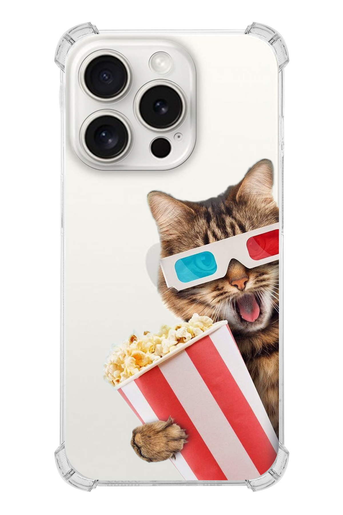 PrintiFy Apple iPhone 15 Pro Kedi 1 Şeffaf Köşe ve Kamera Korumalı Korumalı Antişok Kılıf