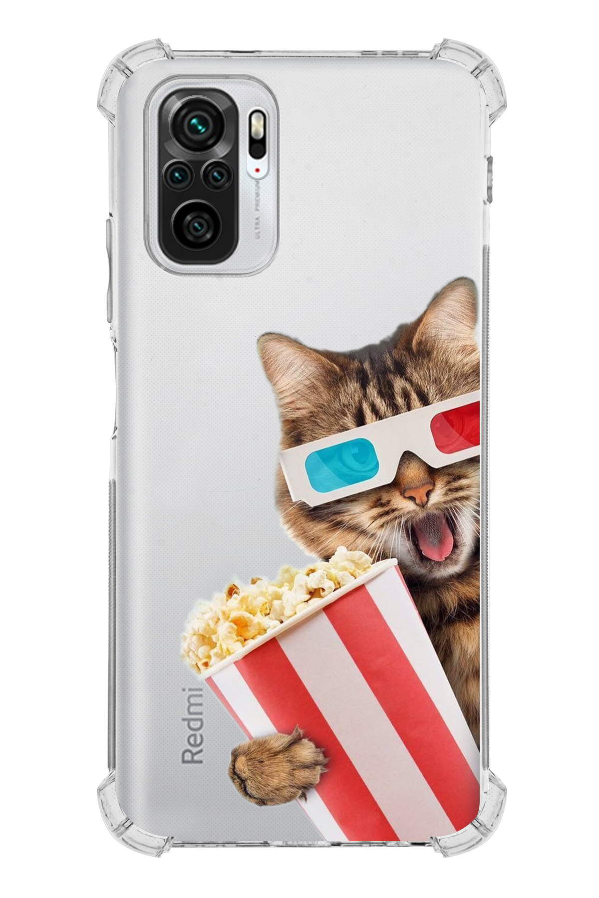 Xiaomi Redmi Note 10 Uyumlu Kedi 1 Baskılı Şeffaf Köşe Korumalı Antişok Kılıf