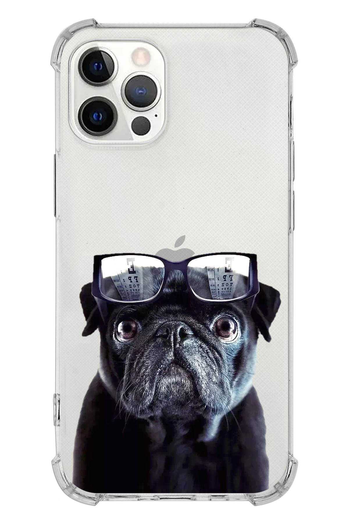 PrintiFy Apple iPhone 12 Pro Uyumlu Köpek 3 Baskılı Şeffaf Köşe Korumalı Antişok Kılıf
