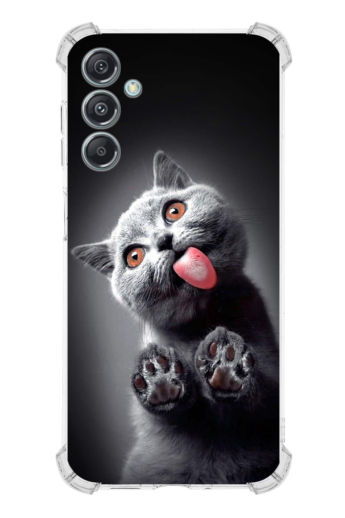 Samsung Galaxy M34 5G Uyumlu Kedi 2 Baskılı Şeffaf Köşe Korumalı Antişok Kılıf