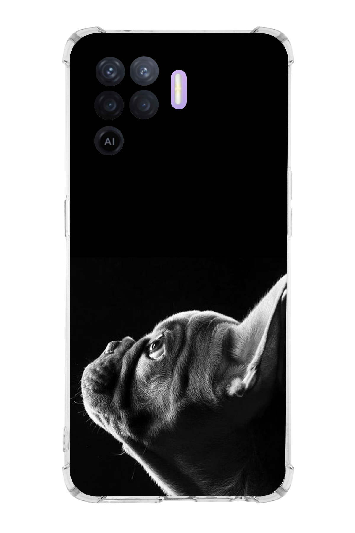 Oppo A94 Uyumlu Köpek 1 Baskılı Şeffaf Köşe Korumalı Antişok Kılıf