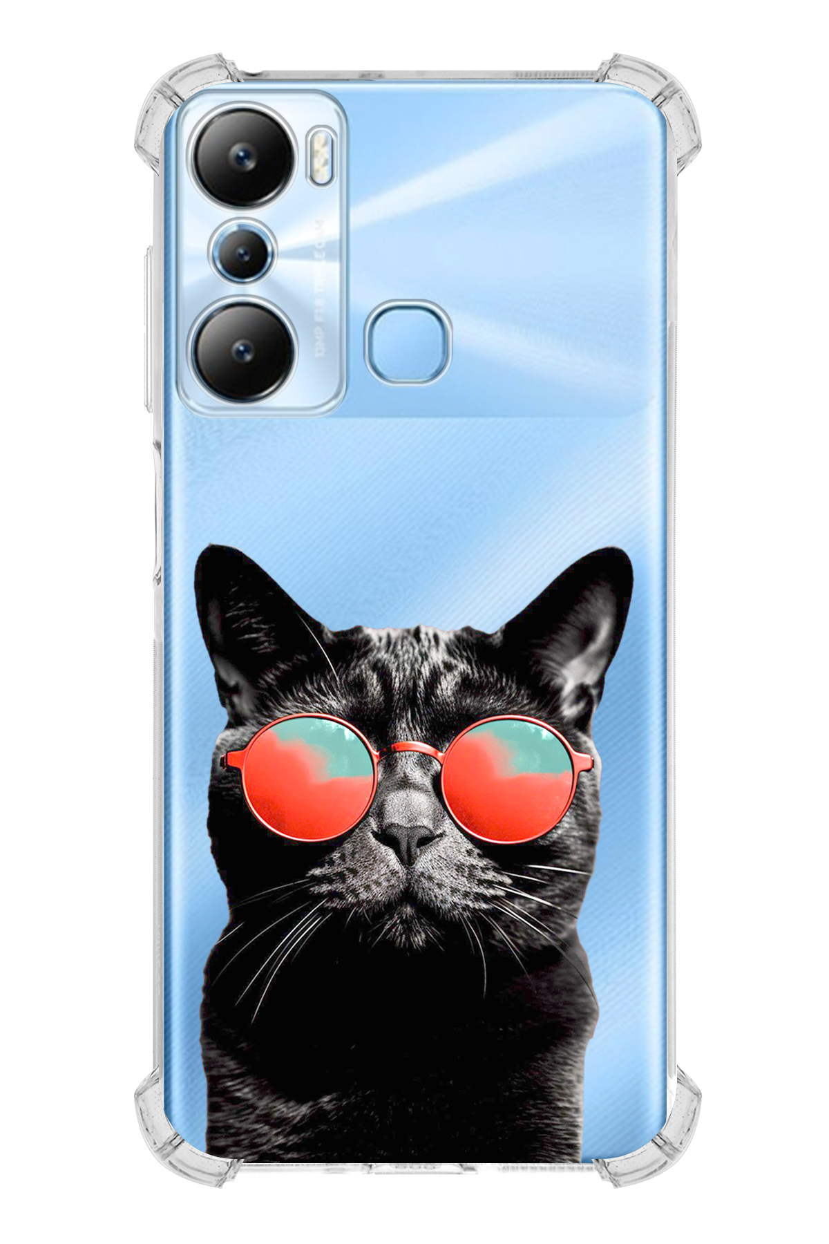 İnfinix Hot 20i Uyumlu Kedi 3 Baskılı Şeffaf Köşe Korumalı Antişok Kılıf