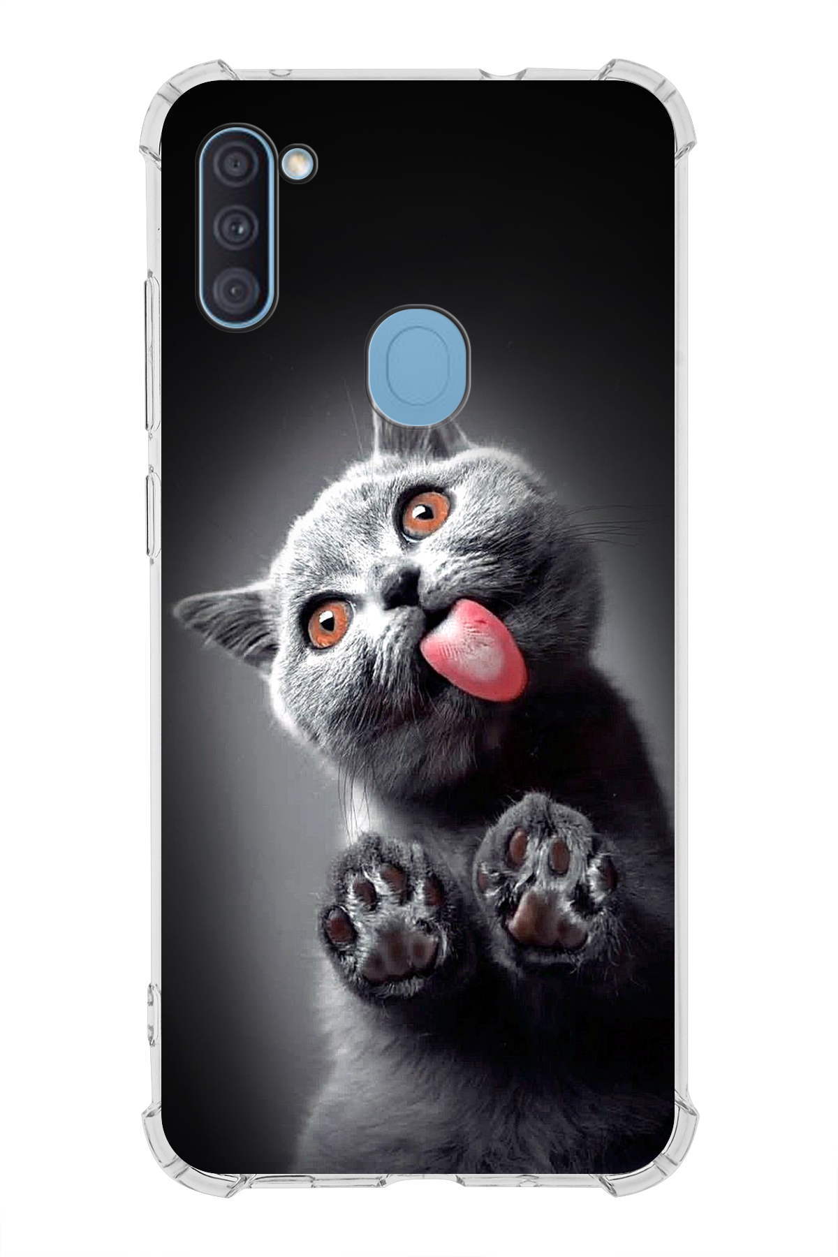 Samsung Galaxy A11 Uyumlu Kedi 2 Baskılı Şeffaf Köşe Korumalı Antişok Kılıf