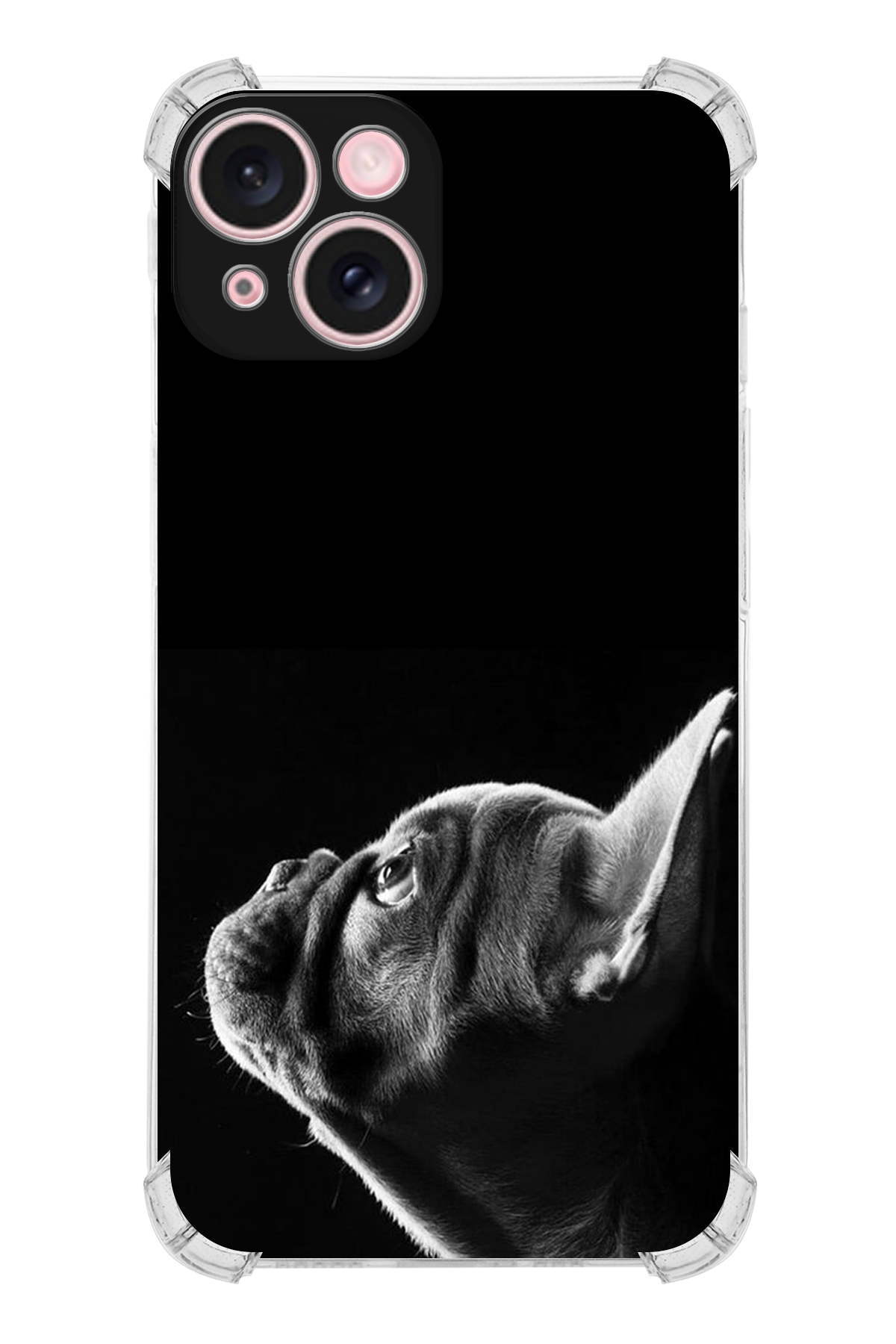 PrintiFy Apple iPhone 15 Köpek 1 Şeffaf Köşe ve Kamera Korumalı Korumalı Antişok Kılıf