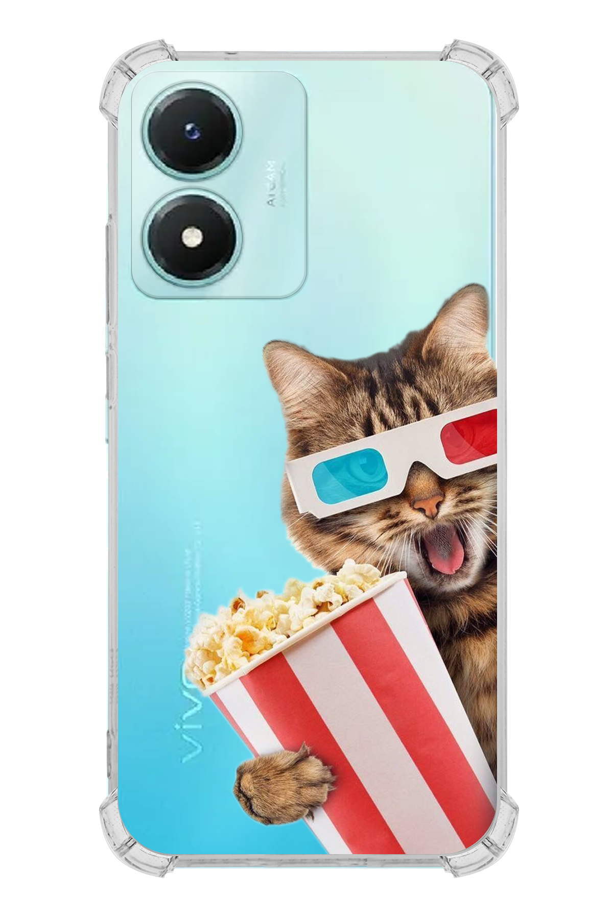 Vivo Y02s Uyumlu Kedi 1 Baskılı Şeffaf Köşe Korumalı Antişok Kılıf