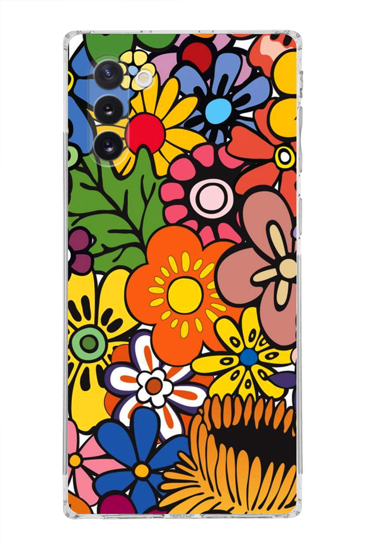 Samsung Galaxy Note 10 ile Uyumlu Retro Color 2 Kamera Korumalı Şeffaf Kılıf