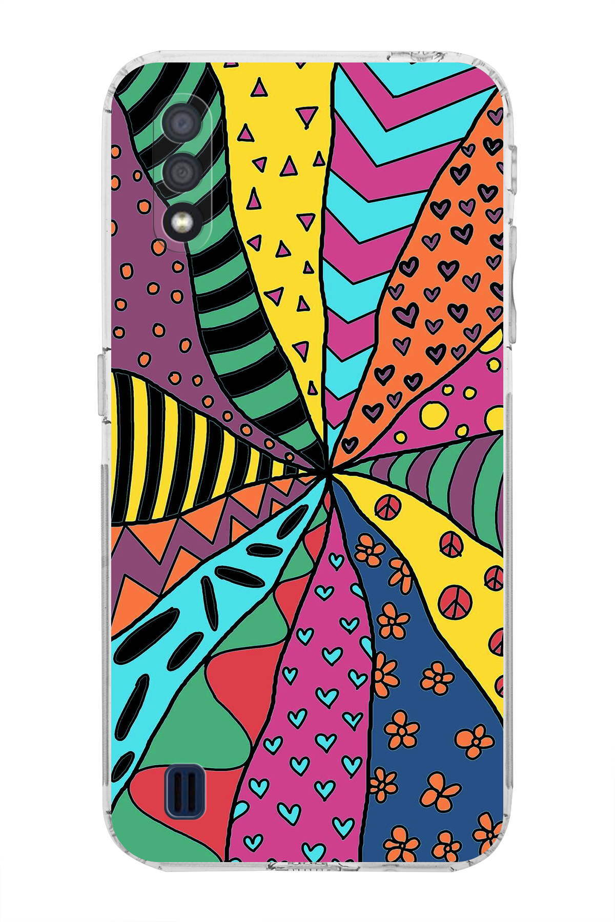 Samsung Galaxy A01 ile Uyumlu Retro Color 4 Kamera Korumalı Şeffaf Kılıf
