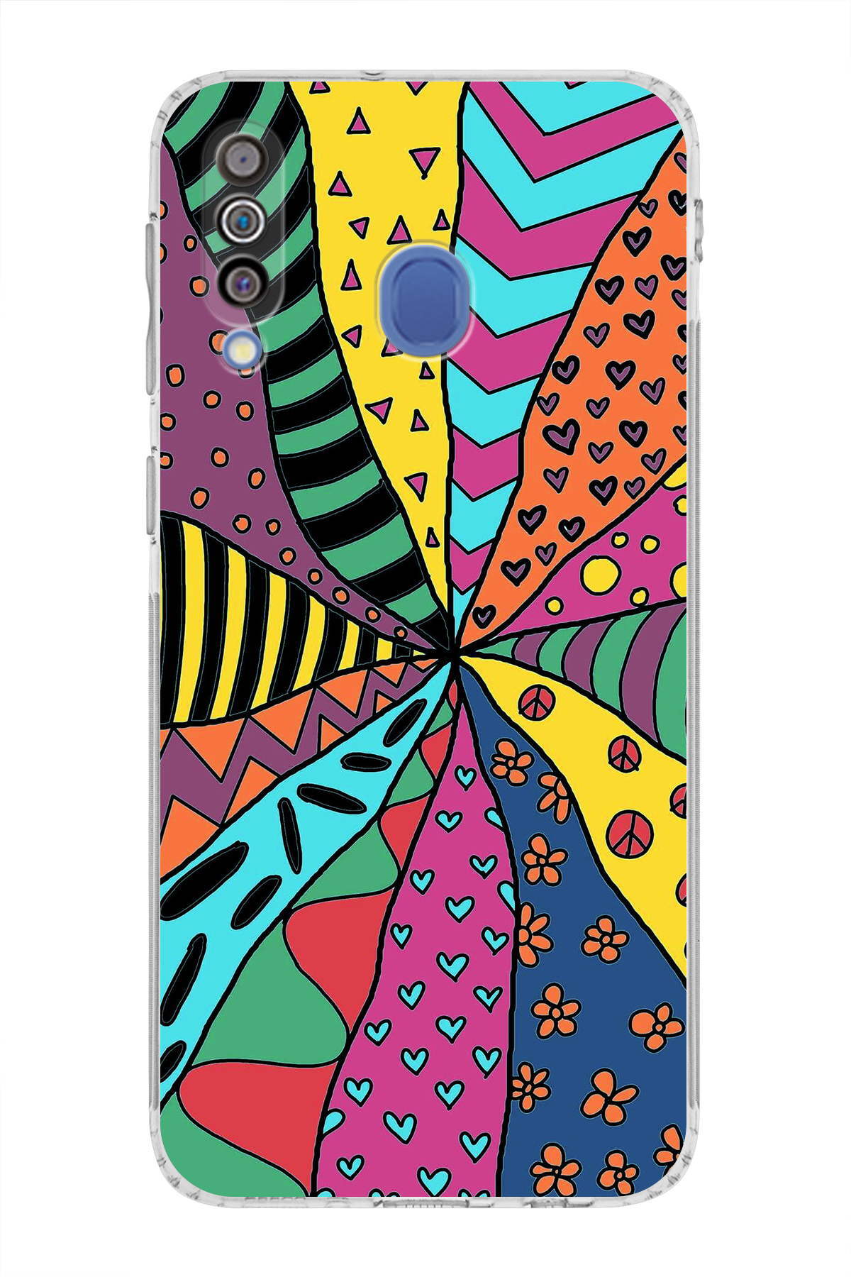 Samsung Galaxy M30 ile Uyumlu Retro Color 4 Kamera Korumalı Şeffaf Kılıf