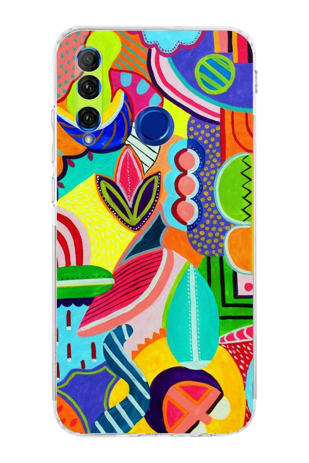 Honor 20 Lite ile Uyumlu Retro Color 6 Kamera Korumalı Şeffaf Kılıf