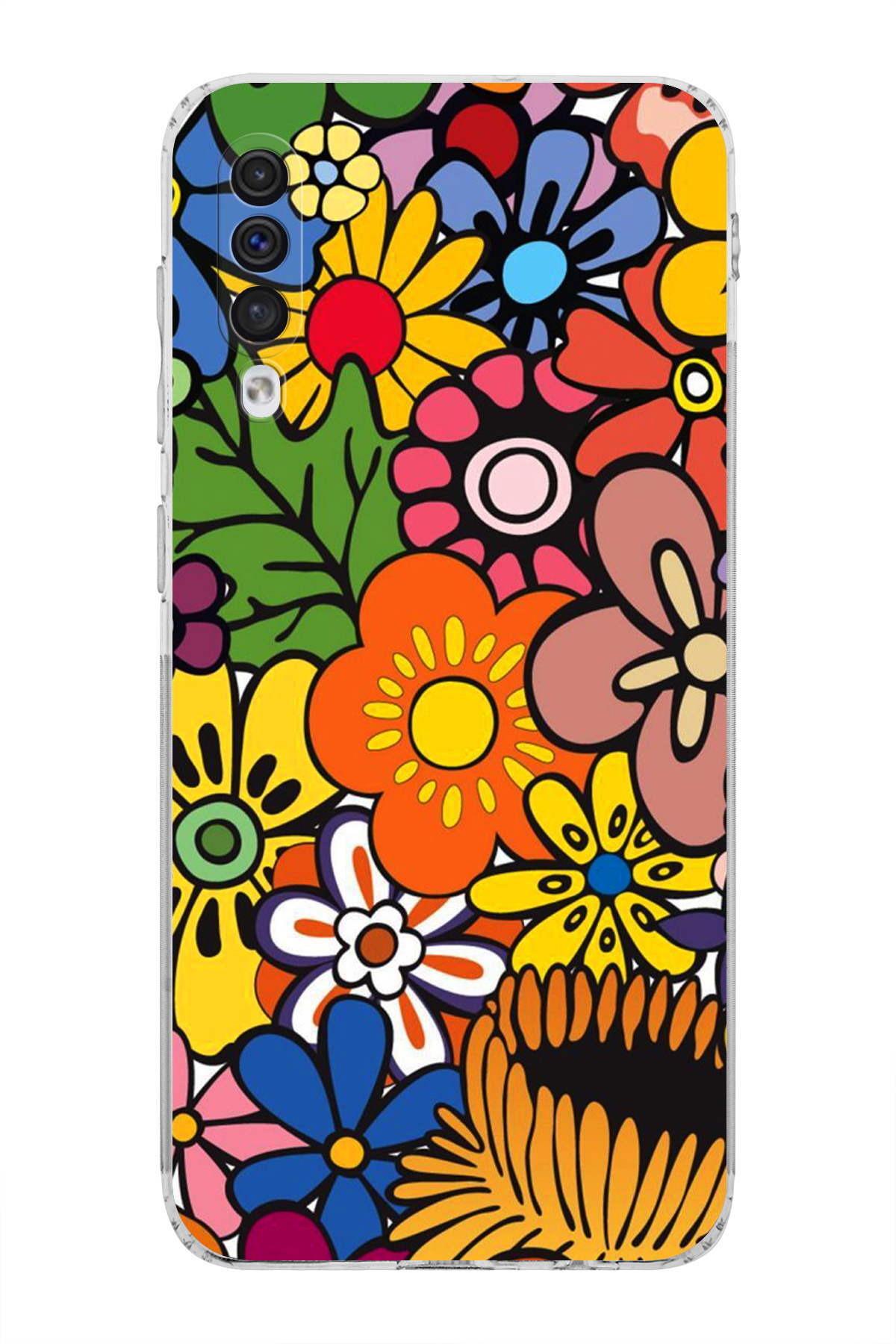 Samsung Galaxy A50 ile Uyumlu Retro Color 2 Kamera Korumalı Şeffaf Kılıf
