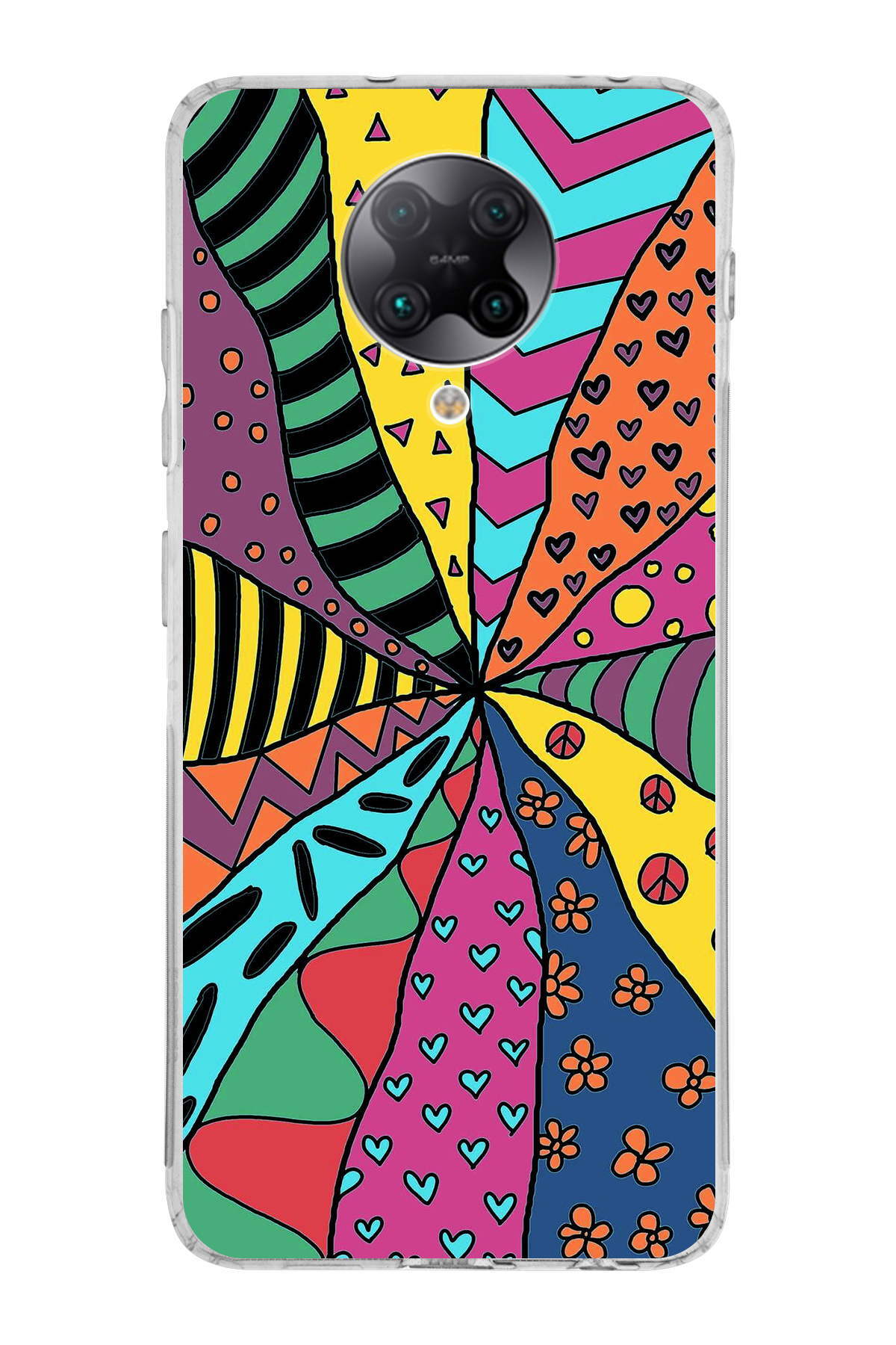 Poco F2 Pro ile Uyumlu Retro Color 4 Kamera Korumalı Şeffaf Kılıf