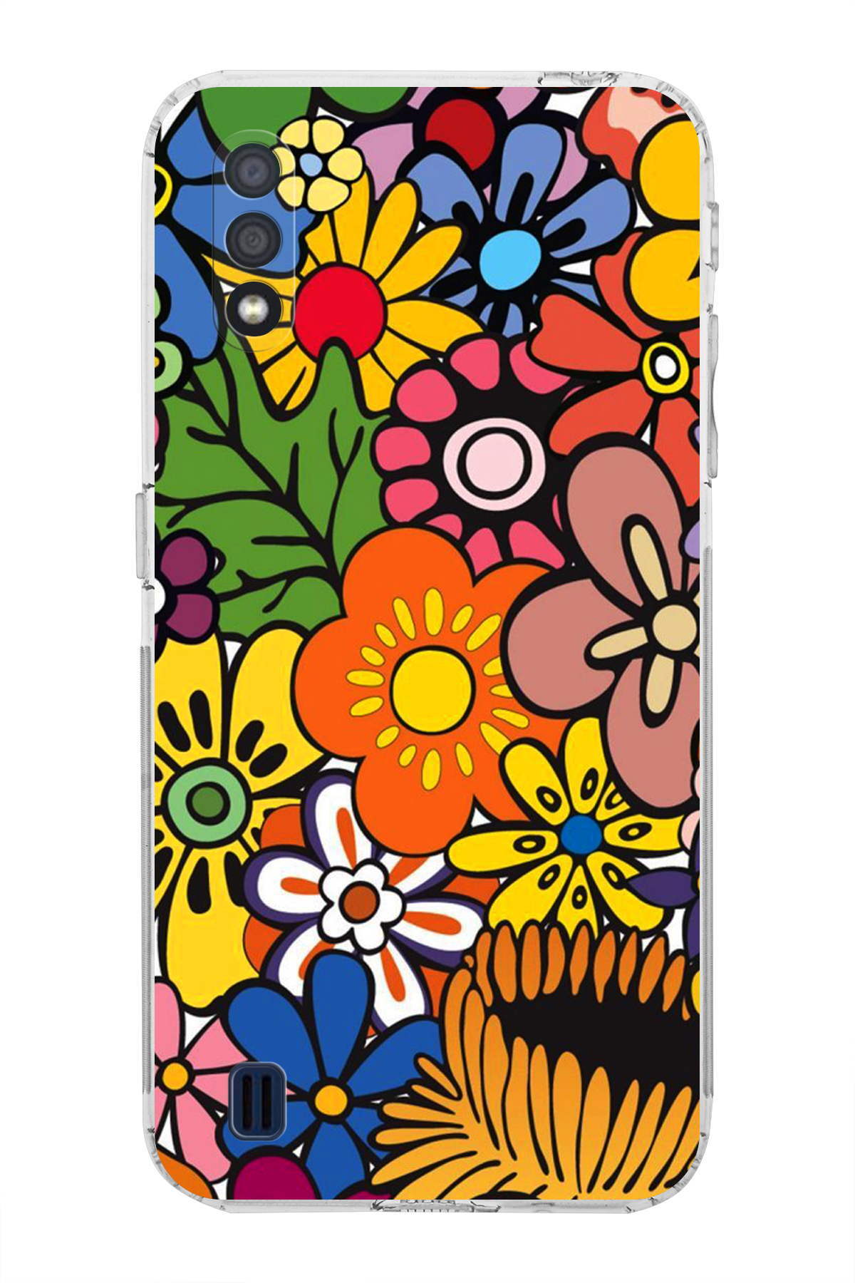 Samsung Galaxy A01 ile Uyumlu Retro Color 2 Kamera Korumalı Şeffaf Kılıf