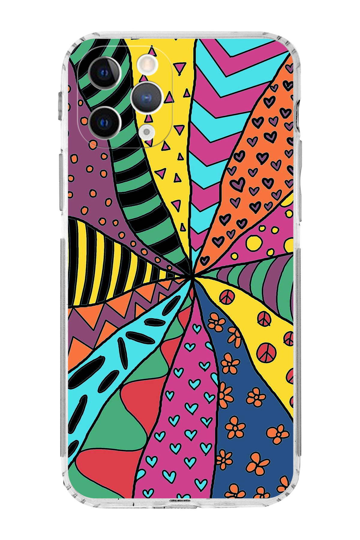 iPhone 11 Pro ile Uyumlu Retro Color 4 Kamera Korumalı Şeffaf Kılıf