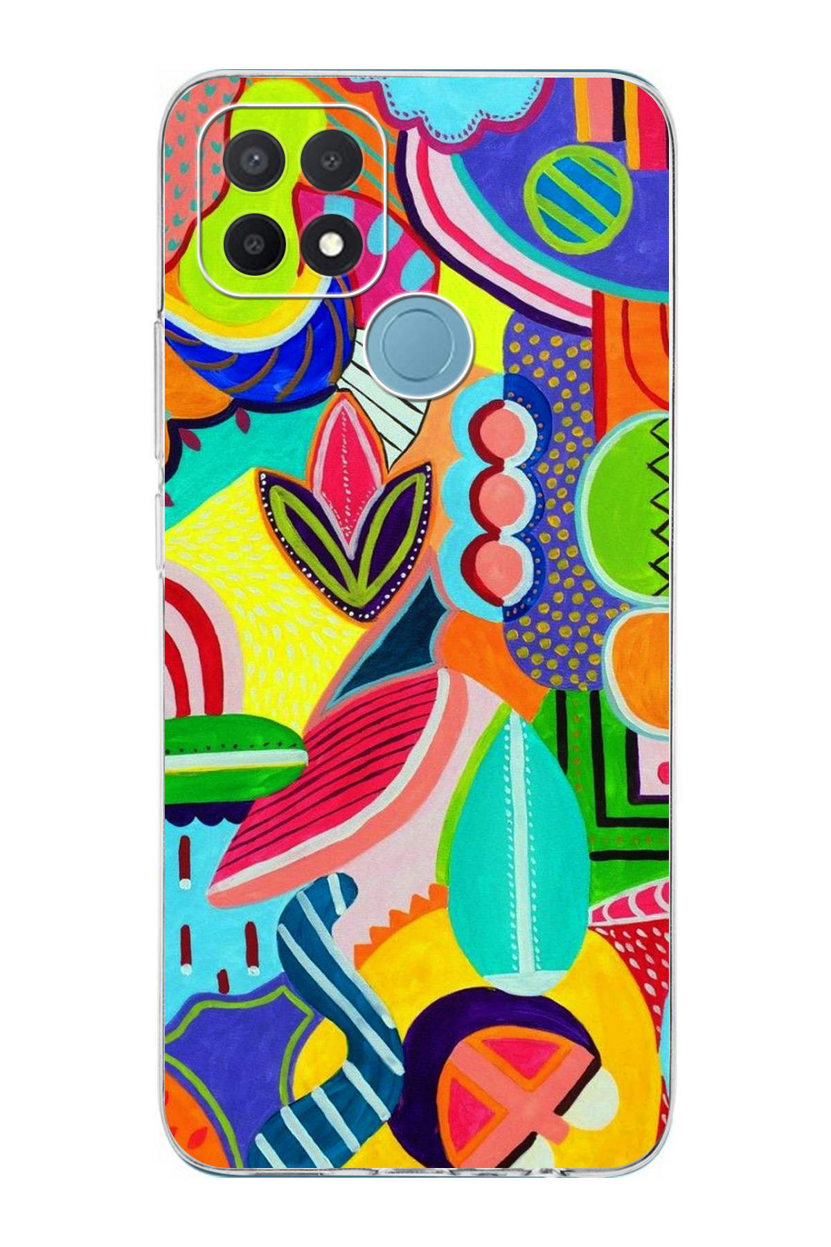 Oppo A15 ile Uyumlu Retro Color 6 Kamera Korumalı Şeffaf Kılıf