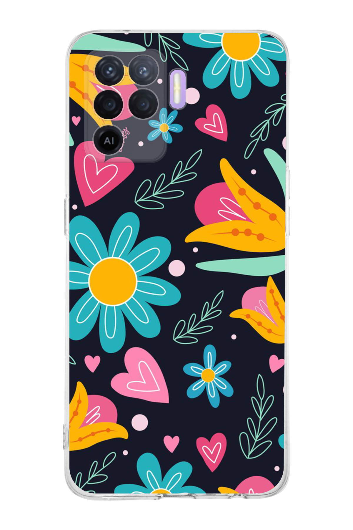 Oppo Reno 5 Lite ile Uyumlu Retro Color 1 Kamera Korumalı Şeffaf Kılıf