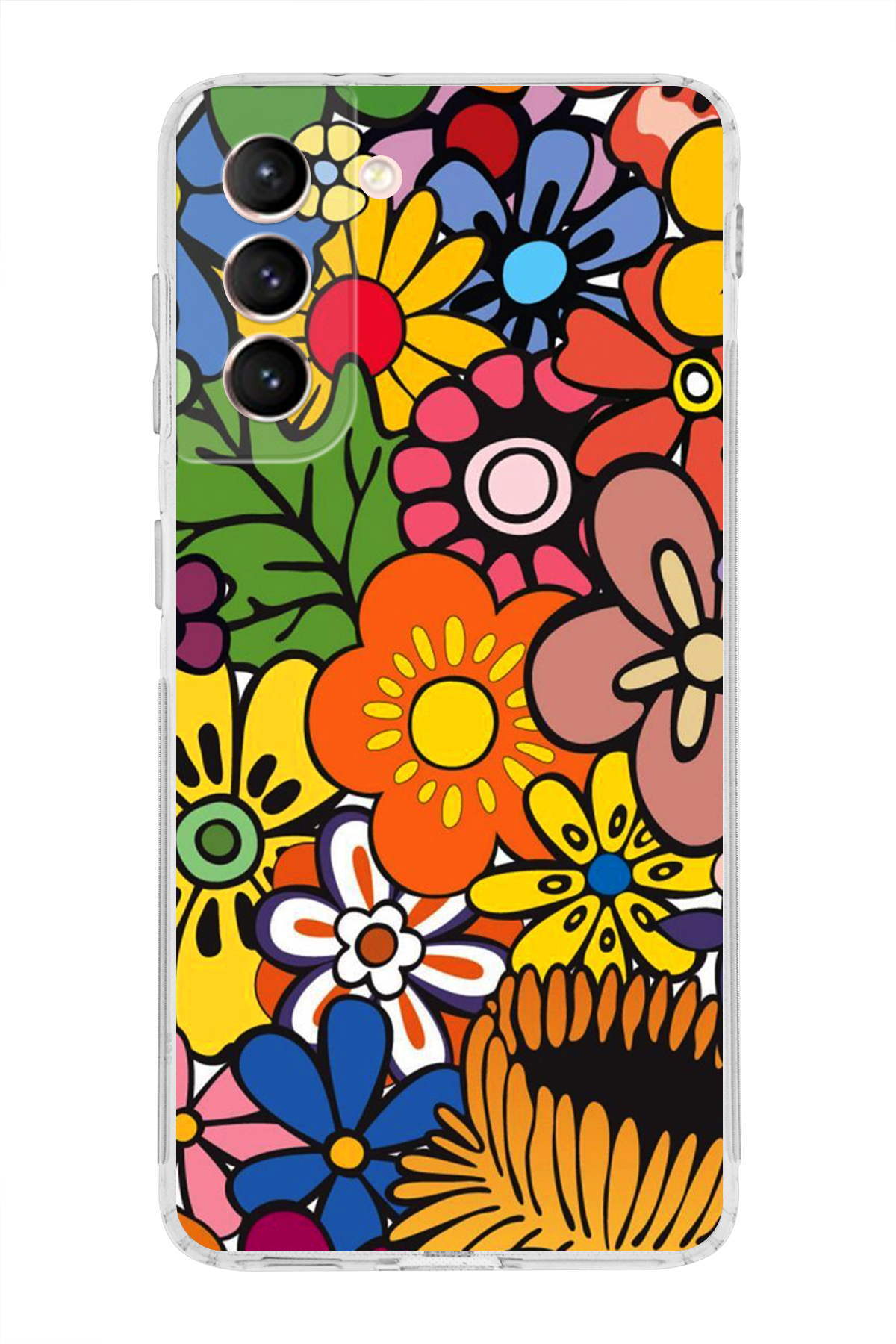 Samsung Galaxy S21 ile Uyumlu Retro Color 2 Kamera Korumalı Şeffaf Kılıf