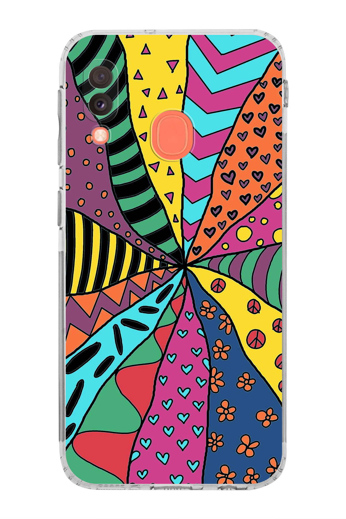 Samsung Galaxy A20e ile Uyumlu Retro Color 4 Kamera Korumalı Şeffaf Kılıf