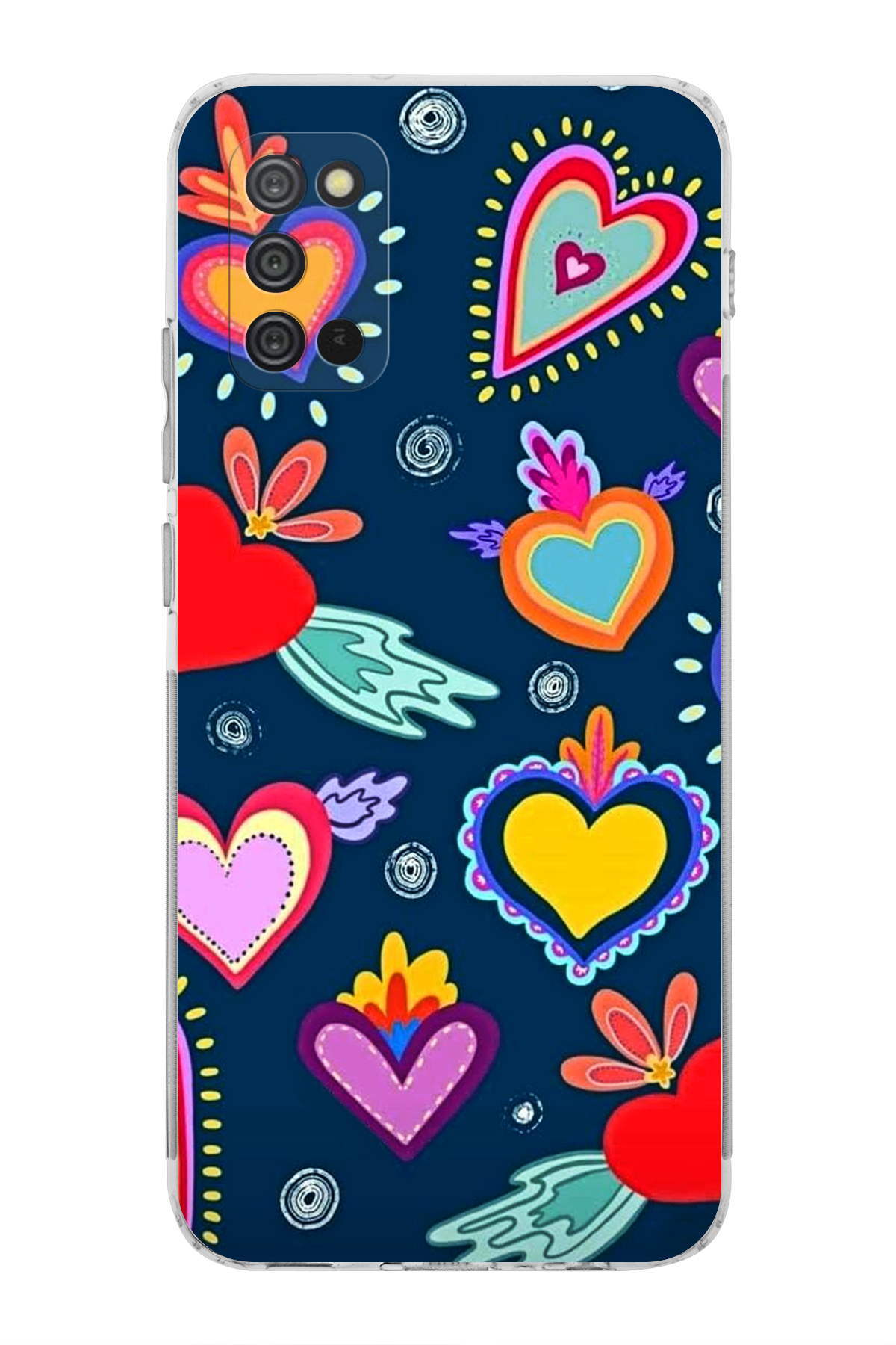 Samsung Galaxy A02s ile Uyumlu Retro Color 3 Kamera Korumalı Şeffaf Kılıf