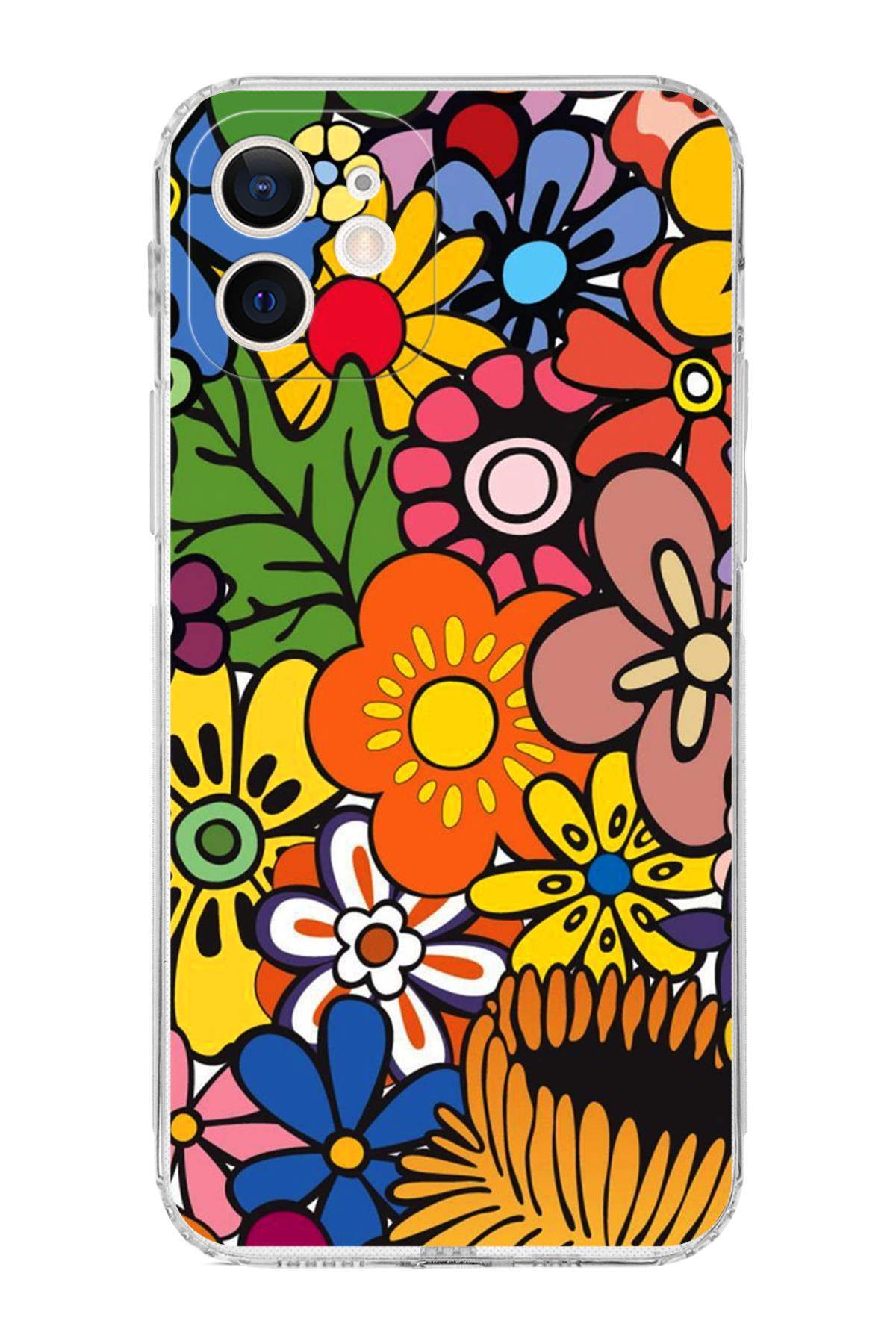 iPhone 12 Mini ile Uyumlu Retro Color 2  Kamera Korumalı Şeffaf  Kılıf