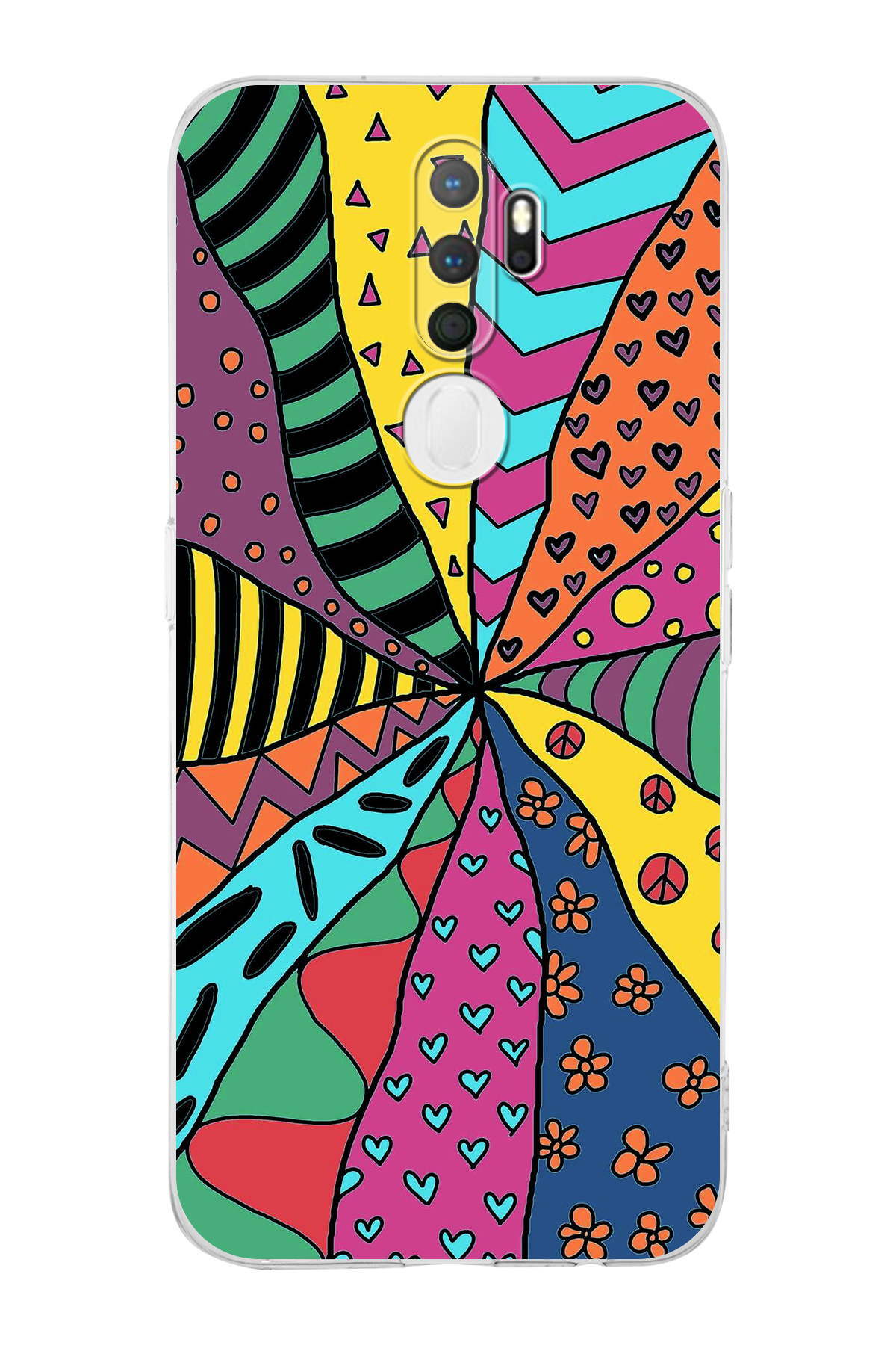 Oppo A9 2020 ile Uyumlu Retro Color 4 Kamera Korumalı Şeffaf Kılıf