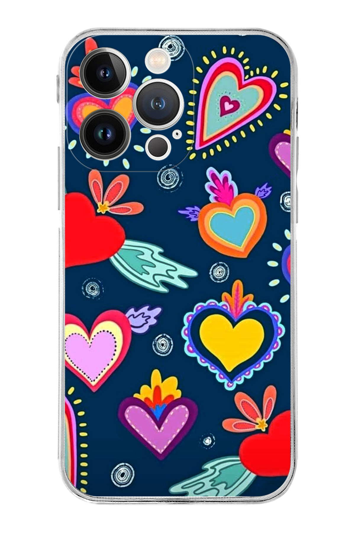 iPhone 13 Pro ile Uyumlu Retro Color 3 Kamera Korumalı Şeffaf Kılıf