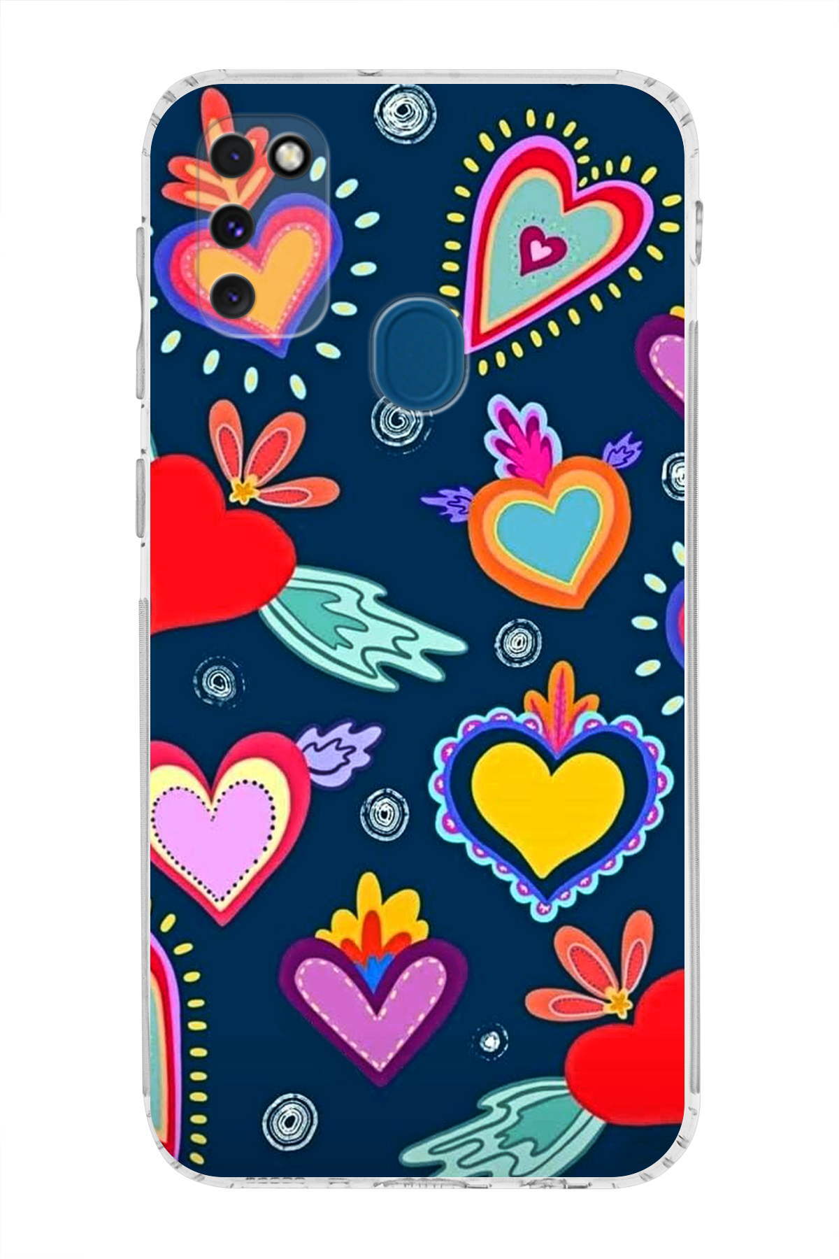 Samsung Galaxy M30S ile Uyumlu Retro Color 3 Kamera Korumalı Şeffaf Kılıf