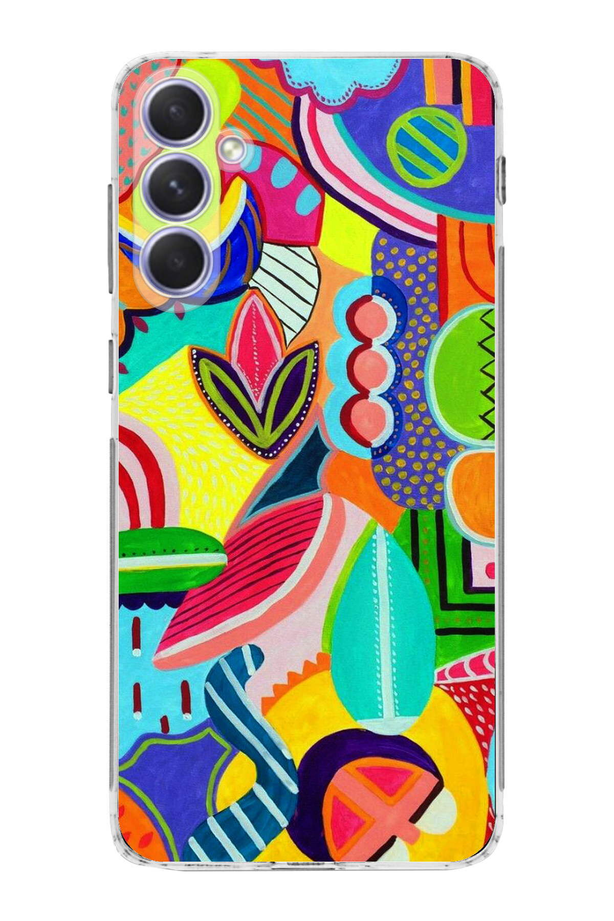 Samsung Galaxy A54 ile Uyumlu Retro Color 6 Kamera Korumalı Şeffaf Kılıf