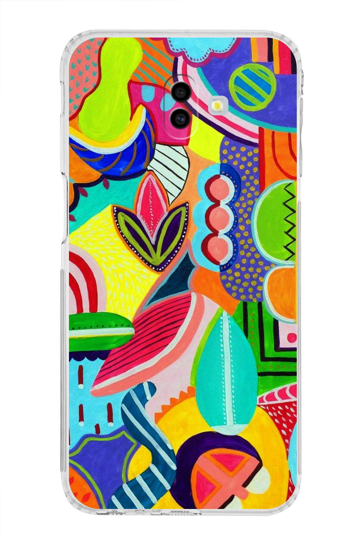 Samsung Galaxy J6+ Plus ile Uyumlu Retro Color 6 Kamera Korumalı Şeffaf Kılıf