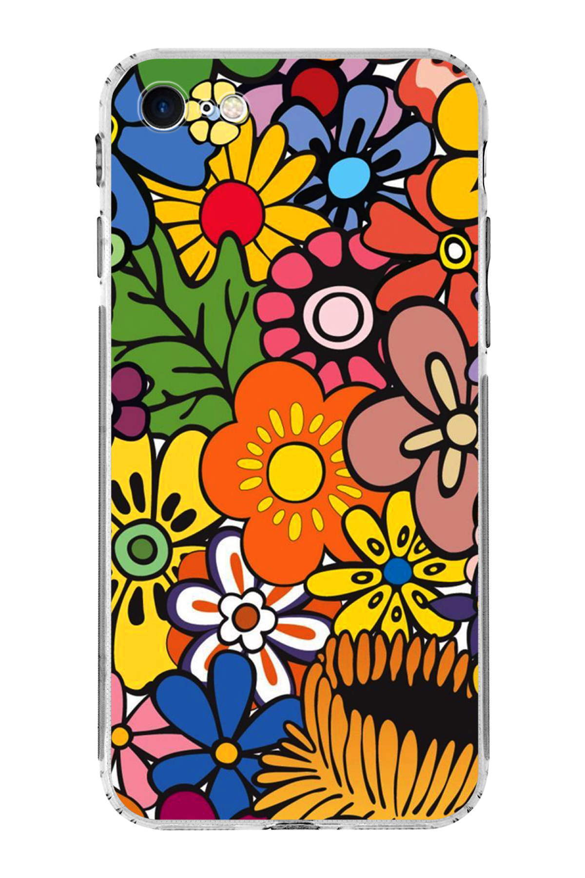 iPhone SE 2022 ile Uyumlu Retro Color 2 Kamera Korumalı Şeffaf Kılıf