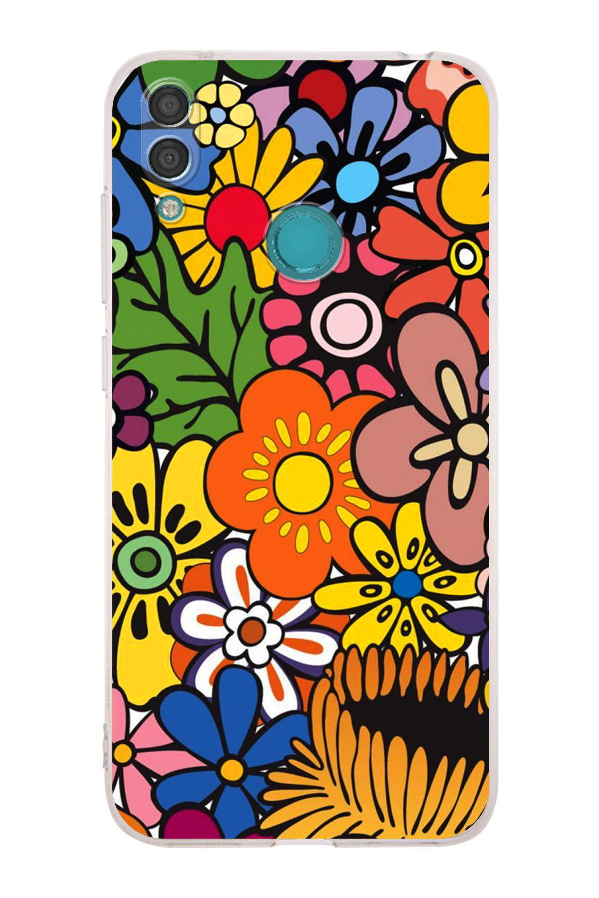 Huawei Y7 2019 ile Uyumlu Retro Color 2 Kamera Korumalı Şeffaf Kılıf