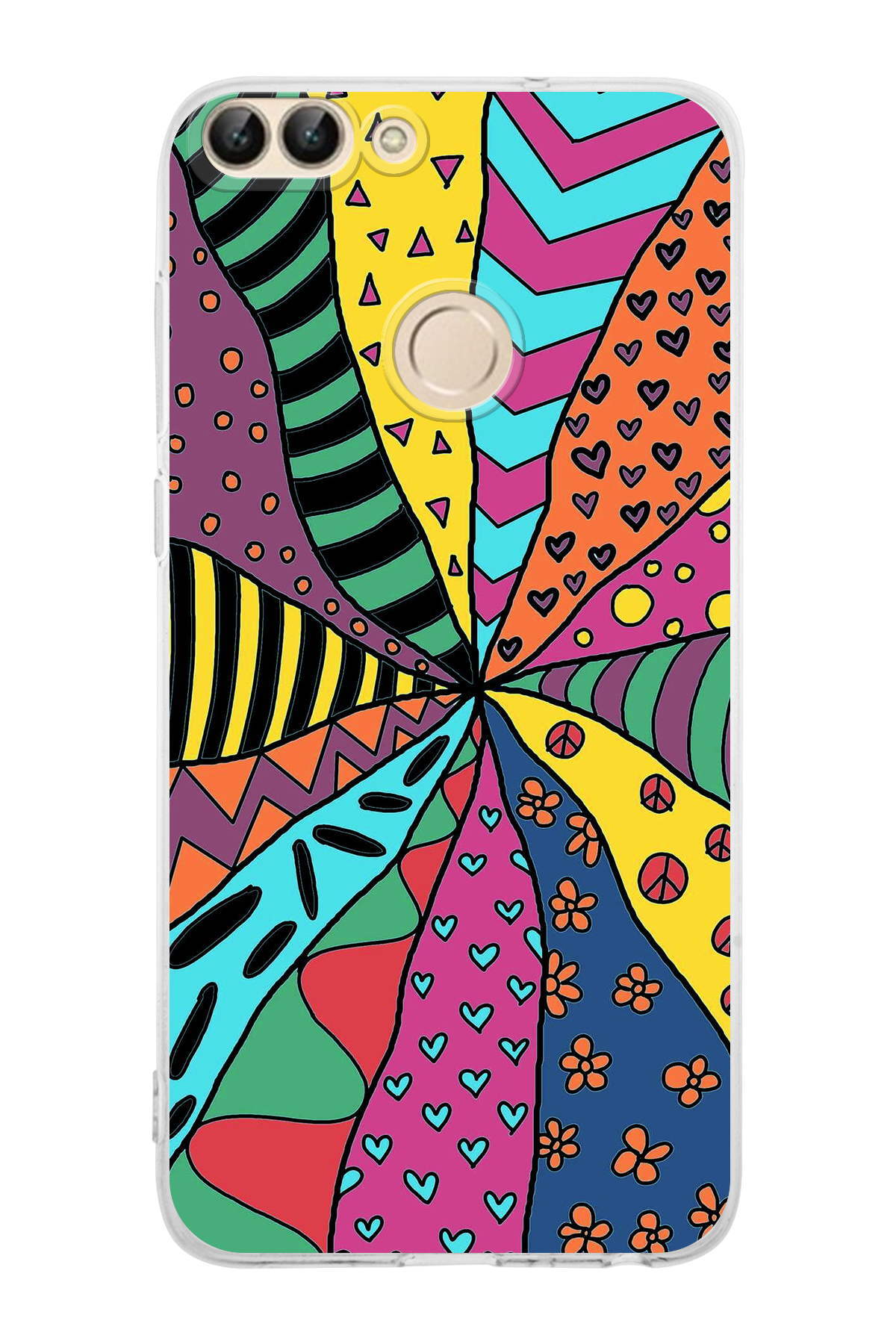 Huawei P Smart ile Uyumlu Retro Color 4 Kamera Korumalı Şeffaf Kılıf