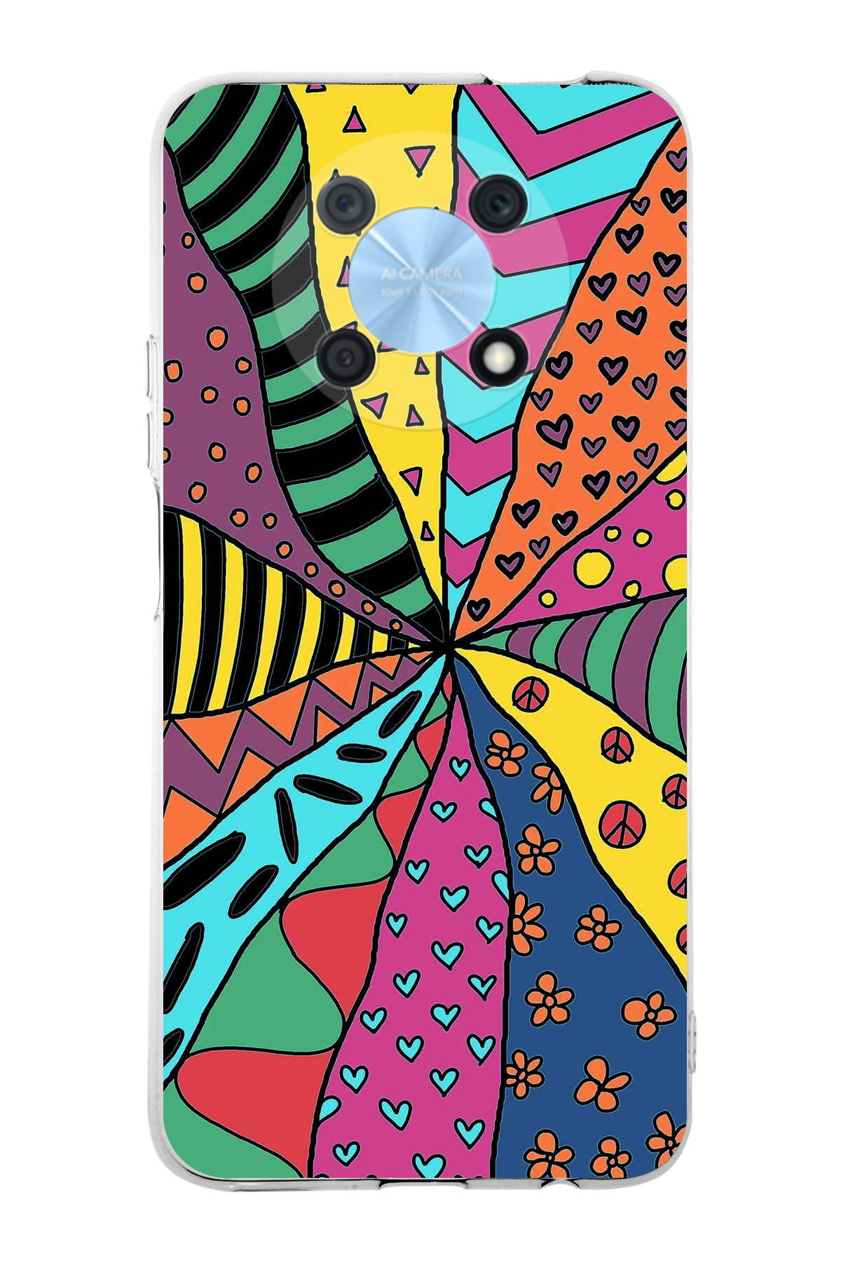 Huawei Nova Y90 ile Uyumlu Retro Color 4 Kamera Korumalı Şeffaf Kılıf