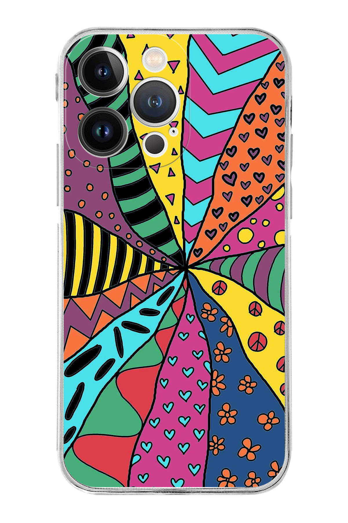 iPhone 13 Pro ile Uyumlu Retro Color 4 Kamera Korumalı Şeffaf Kılıf