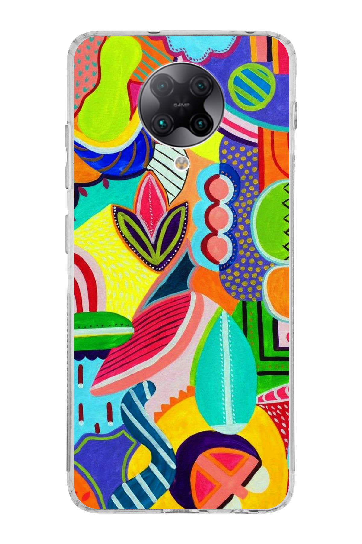 Poco F2 Pro ile Uyumlu Retro Color 6 Kamera Korumalı Şeffaf Kılıf