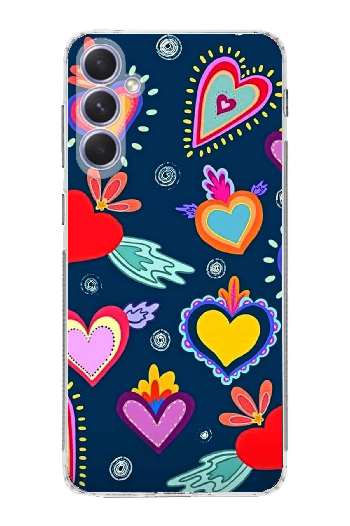 Samsung Galaxy A54 ile Uyumlu Retro Color 3 Kamera Korumalı Şeffaf Kılıf