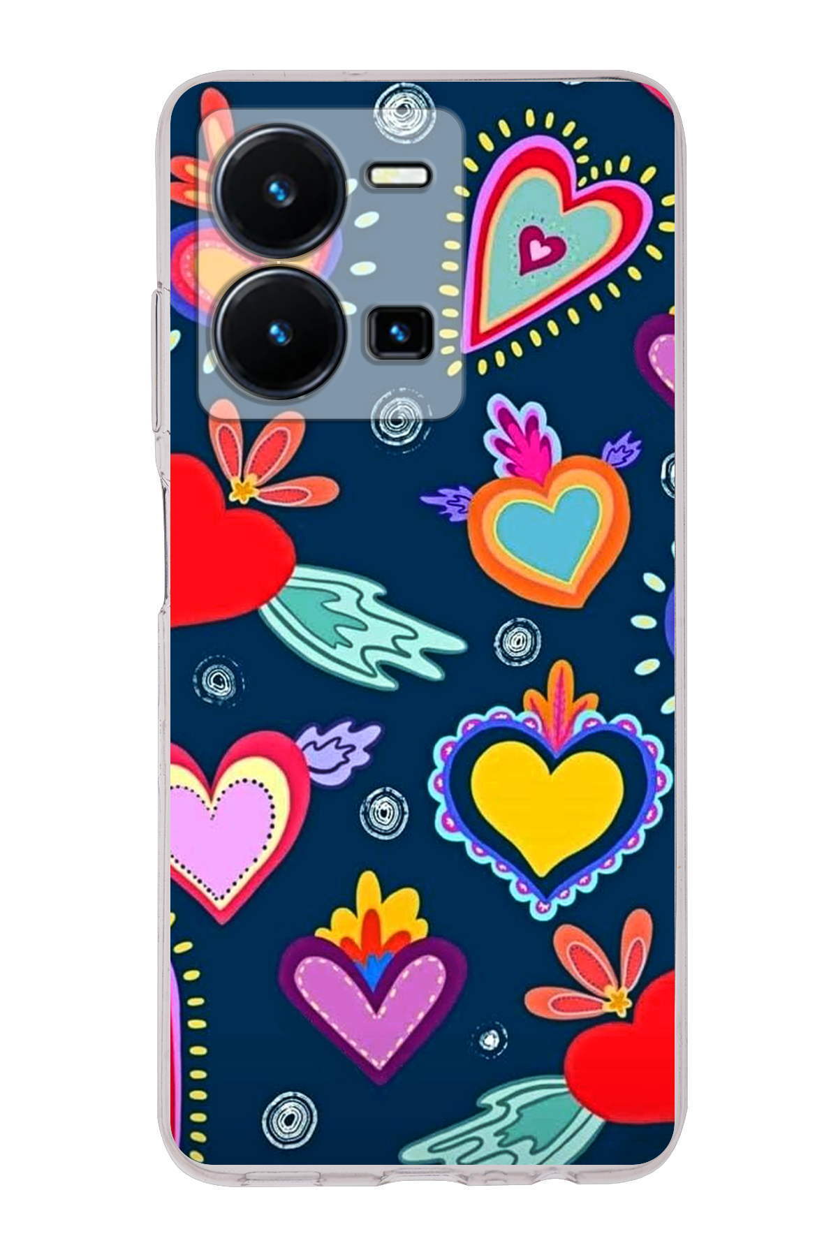 Vivo Y22s ile Uyumlu Retro Color 3 Kamera Korumalı Şeffaf Kılıf