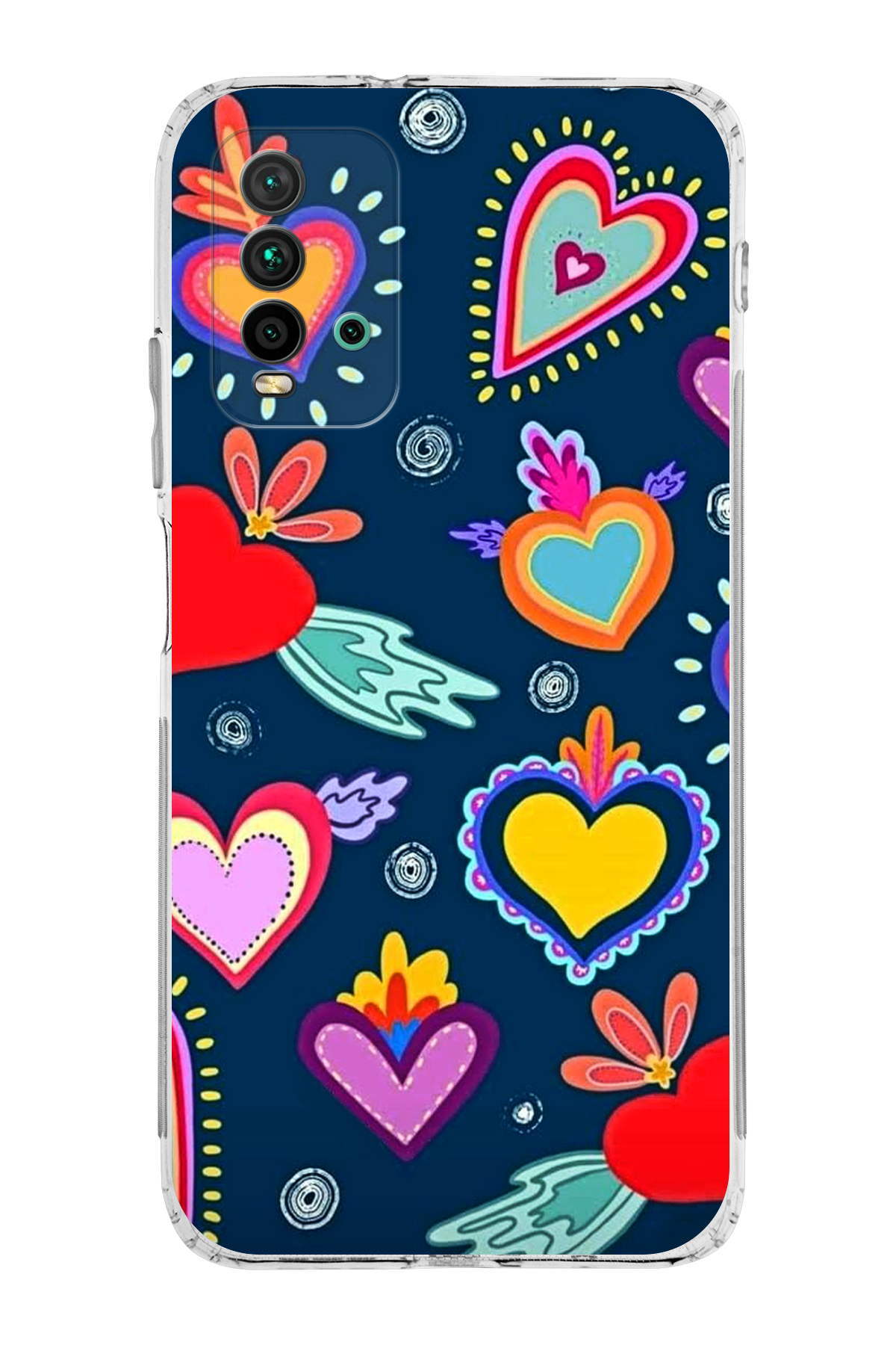 Xiaomi Redmi 9T ile Uyumlu Retro Color 3 Kamera Korumalı Şeffaf Kılıf