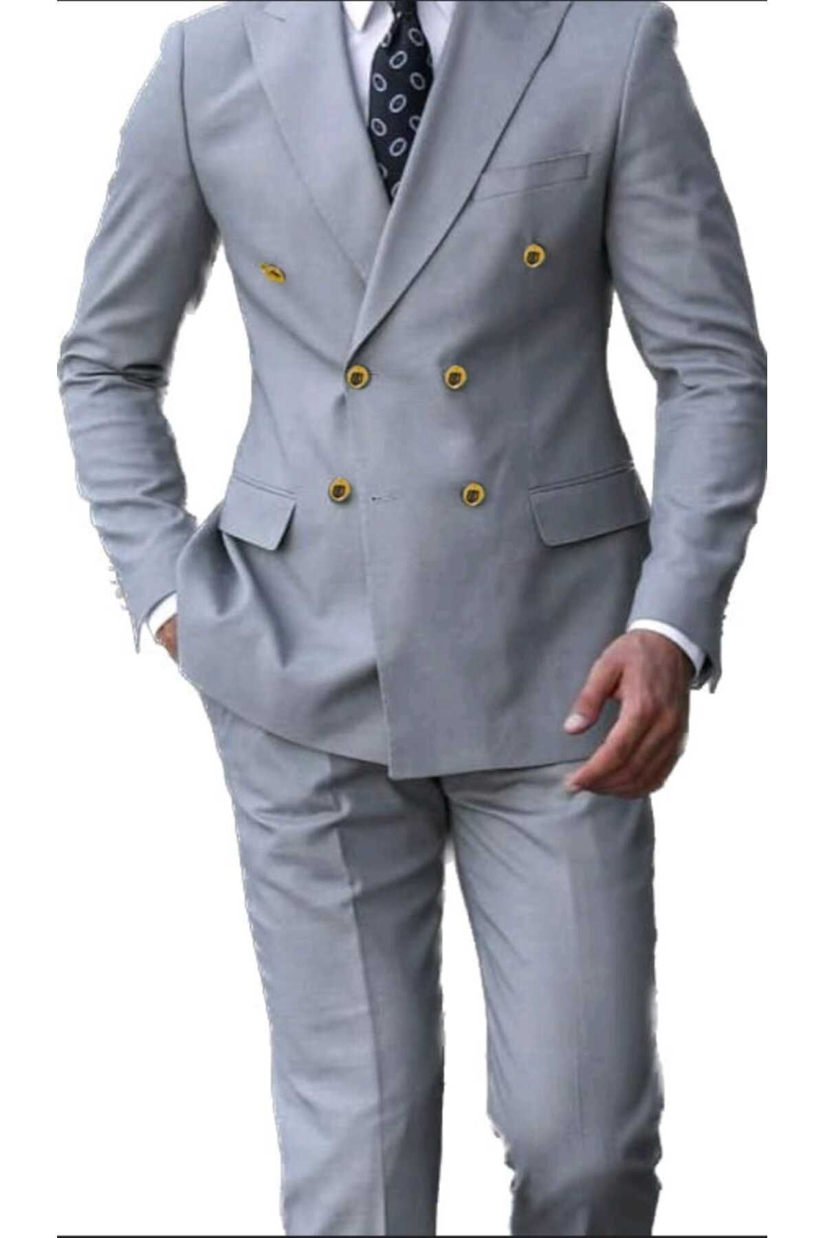 Wrap Slim Fit Suit (with handkerchief Tie & Collar Chain Accessory Gift)