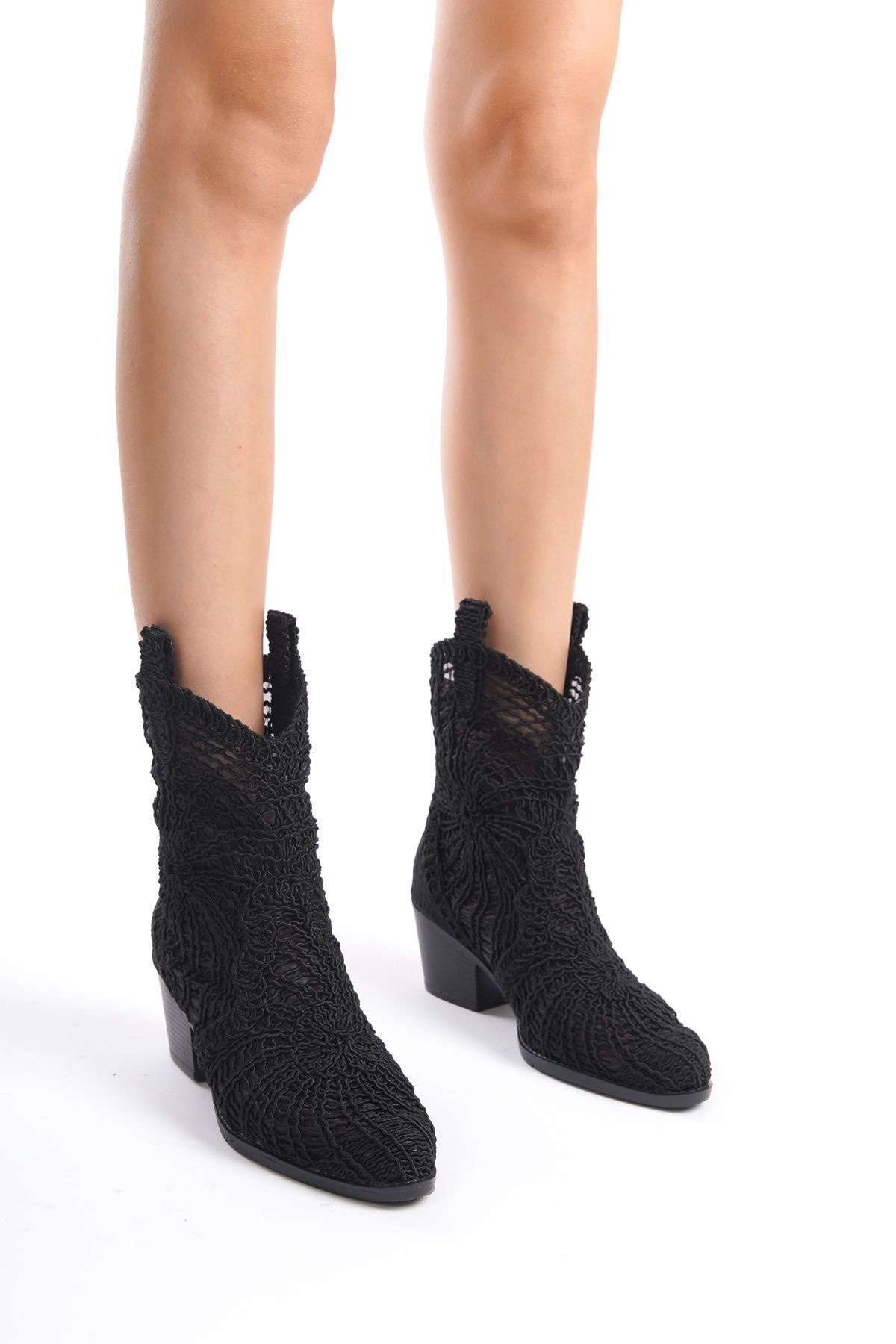 ÜNAL ÖZER Women #39 s Black Knitted Western Summer Boots Un004 0400 Trendyol