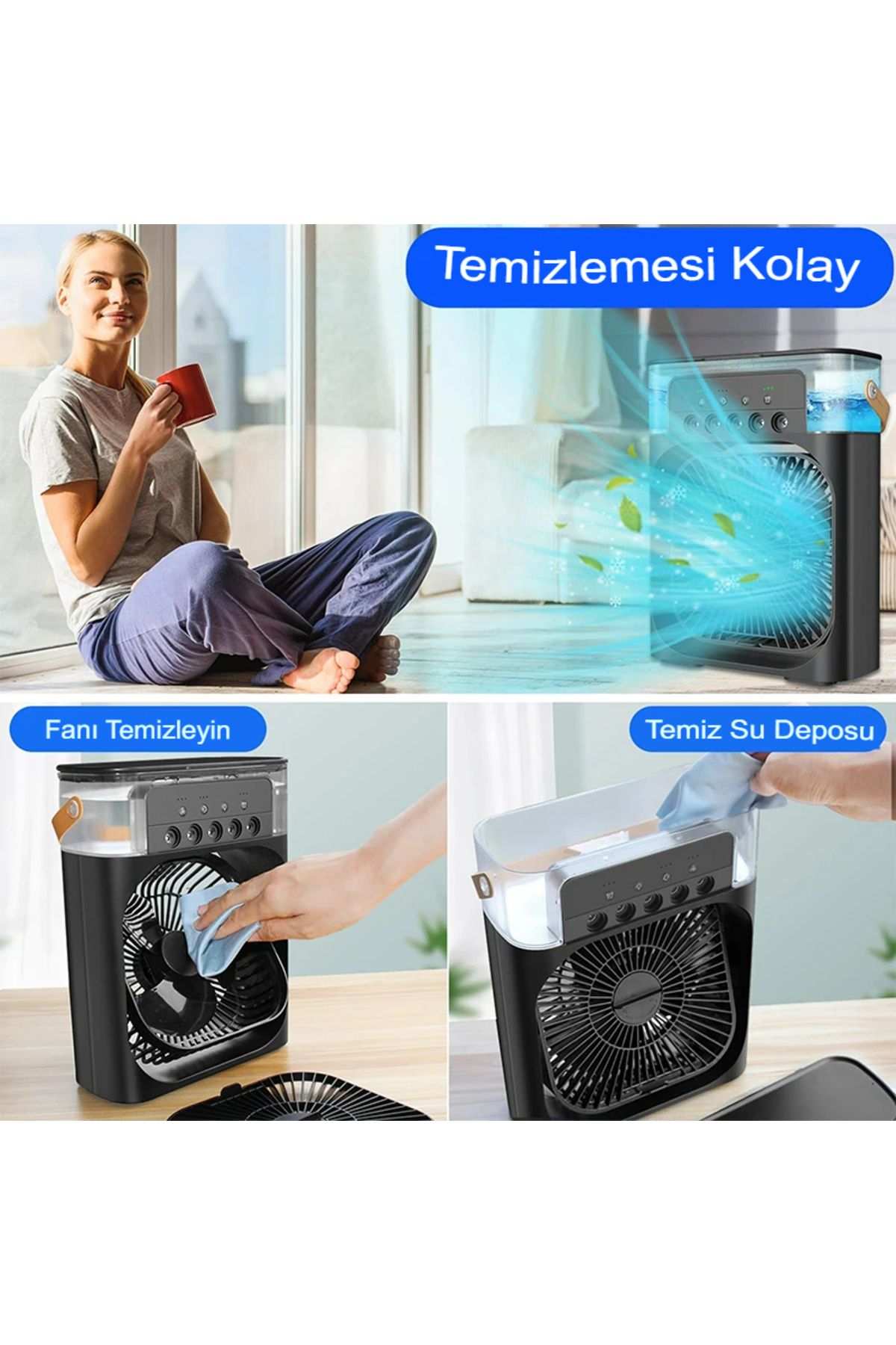 Buz Hava Serinletici Fan Hava Soğutucu Isıtma Dağılımı Taşınabilir Hava Nemlendiricili Ledli Fan