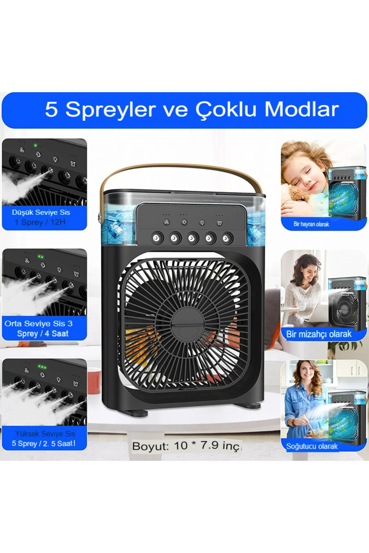Buz Hava Serinletici Fan Hava Soğutucu Isıtma Dağılımı Taşınabilir Hava Nemlendiricili Ledli Fan